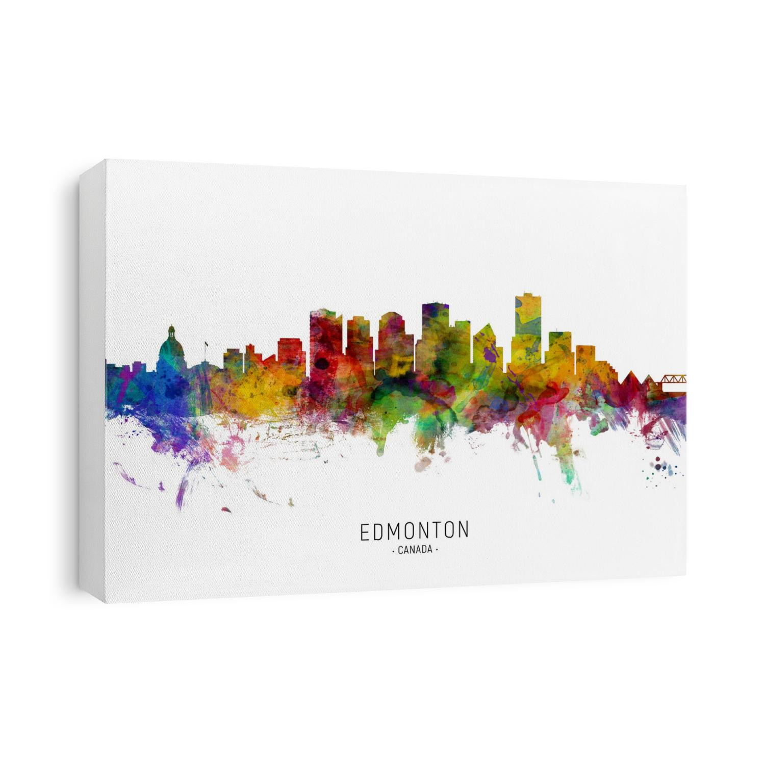 Watercolor art print of the skyline of Edmonton, Canada