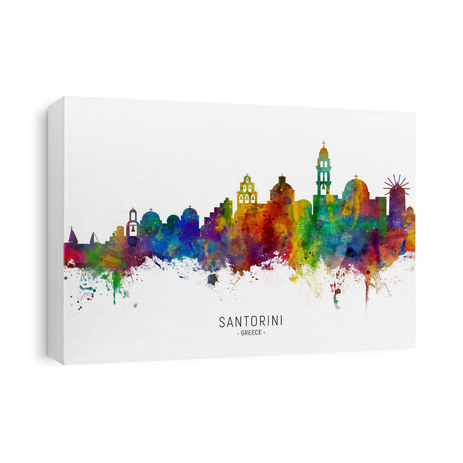 Watercolor art print of the skyline of Santorini