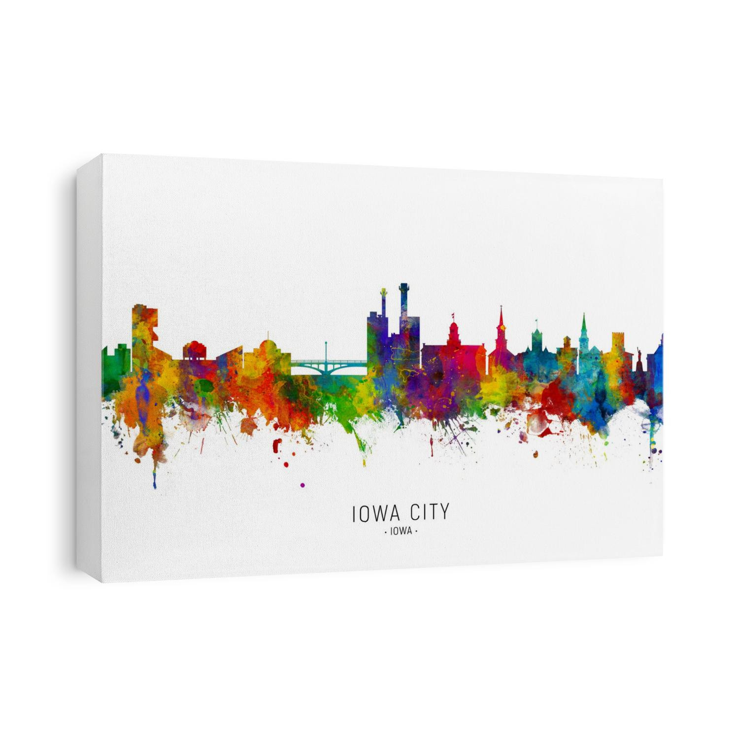 Watercolor art print of the skyline of Iowa City, Iowa, United States