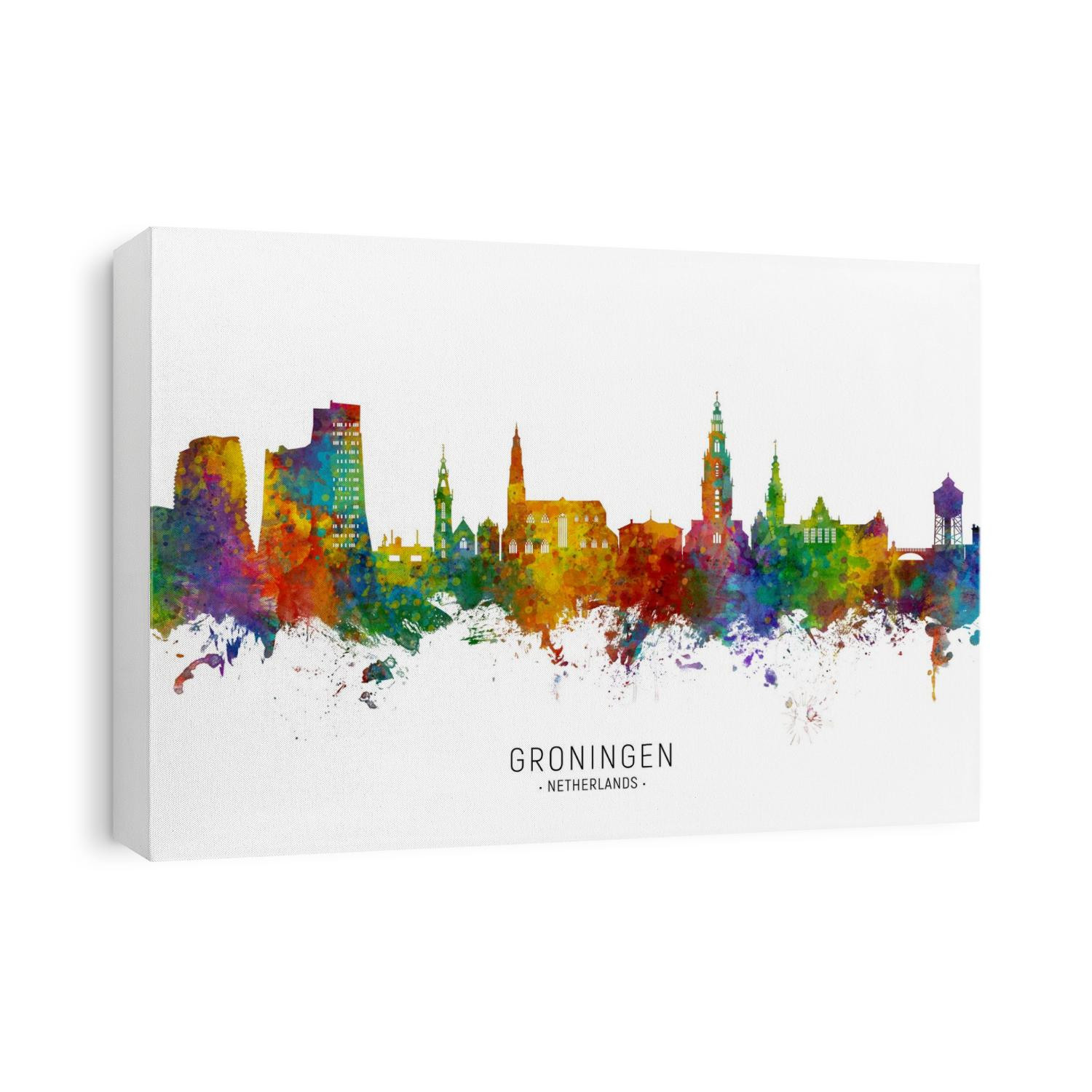 Watercolor art print of the skyline of Groningen, The Netherlands