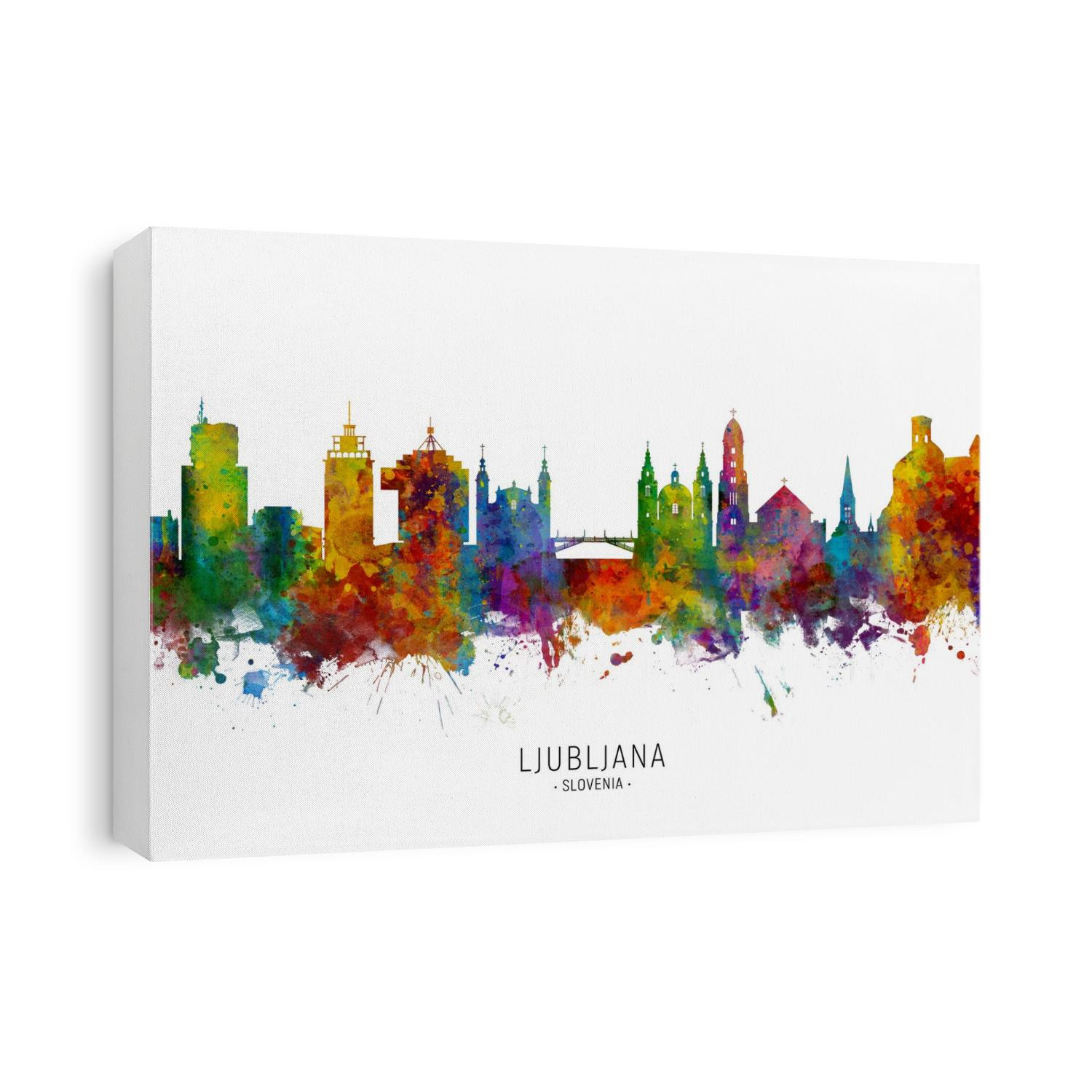 Watercolor art print of the skyline of Ljubljana, Slovenia