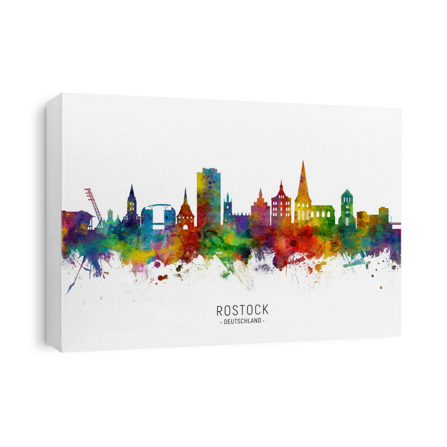 Watercolor art print of the skyline of Rostock, Germany 