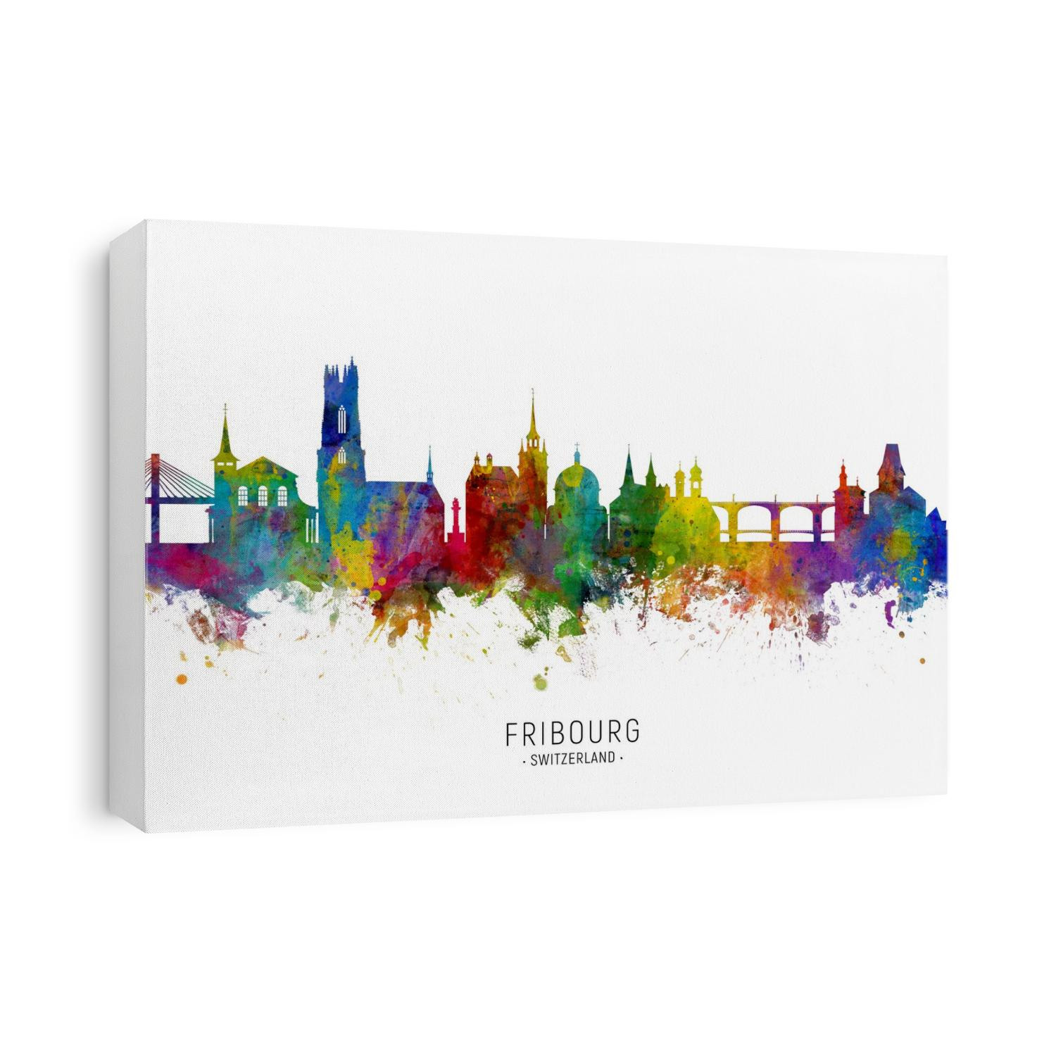 Watercolor art print of the skyline of Fribourg, Switzerland