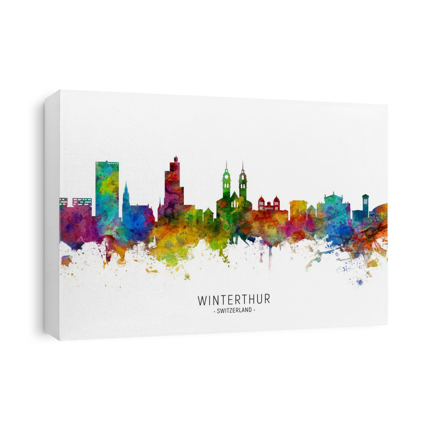Watercolor art print of the skyline of Winterthur, Switzerland