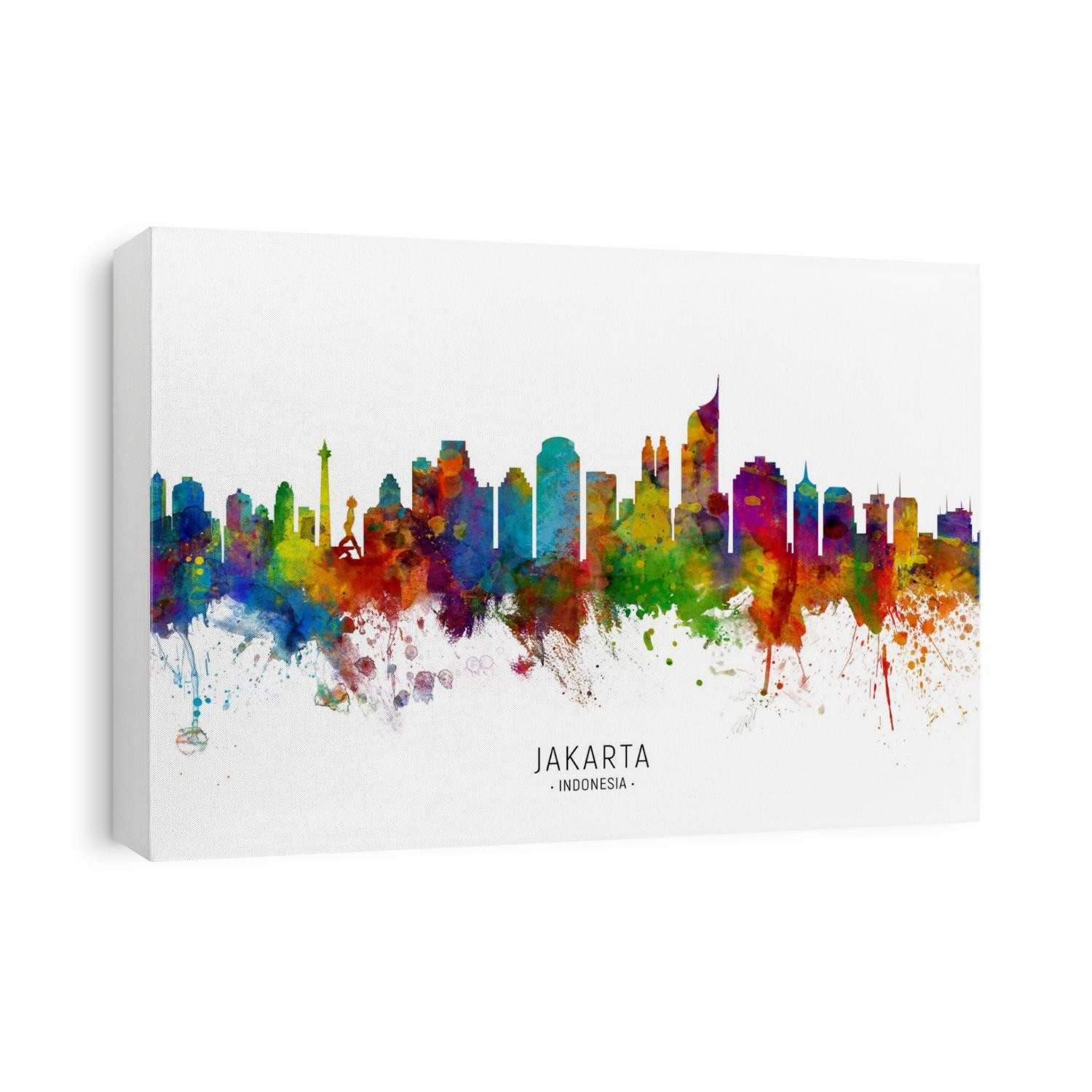 Watercolor art print of the skyline of Jakarta, Indonesia