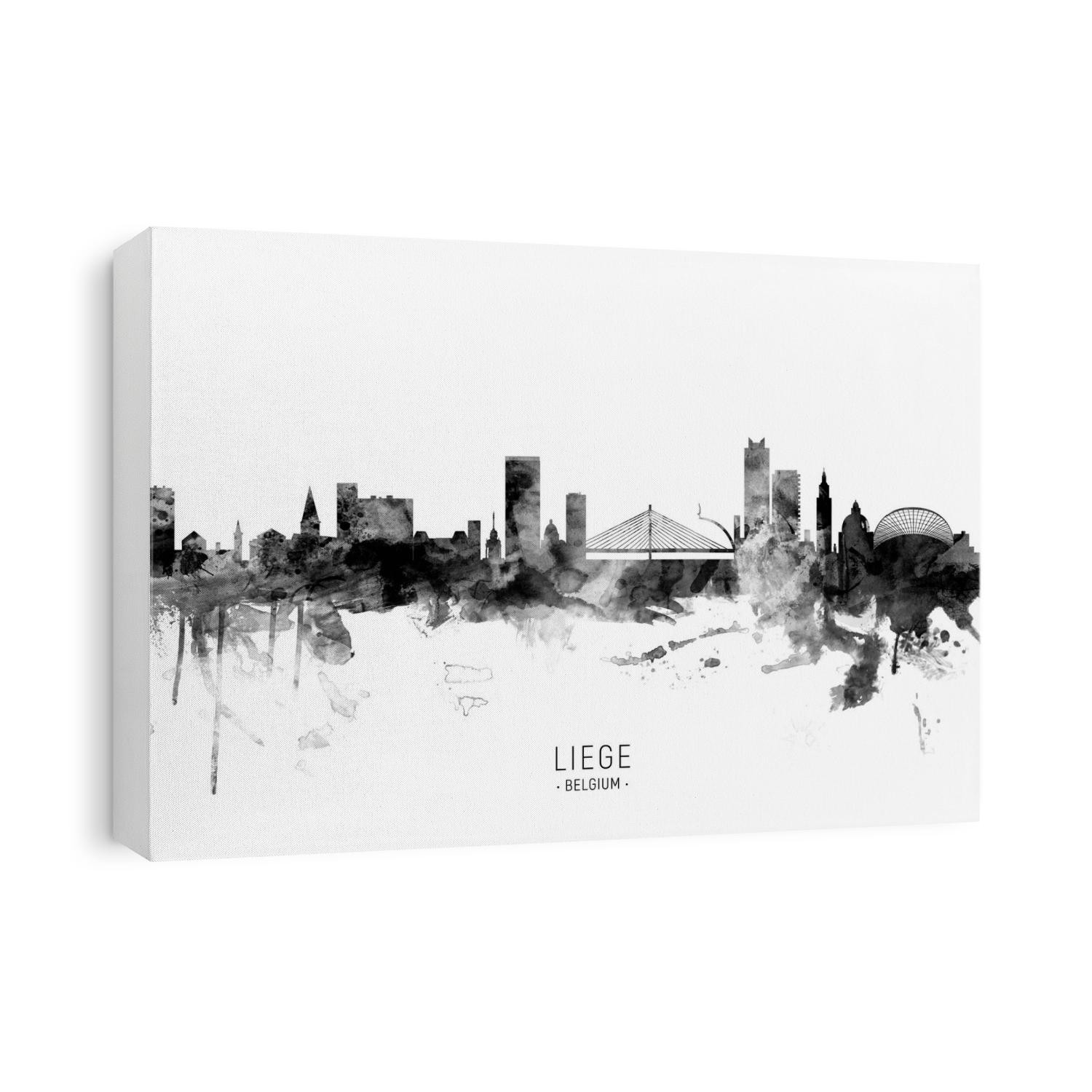 Watercolor art print of the skyline of Liege, Belgium