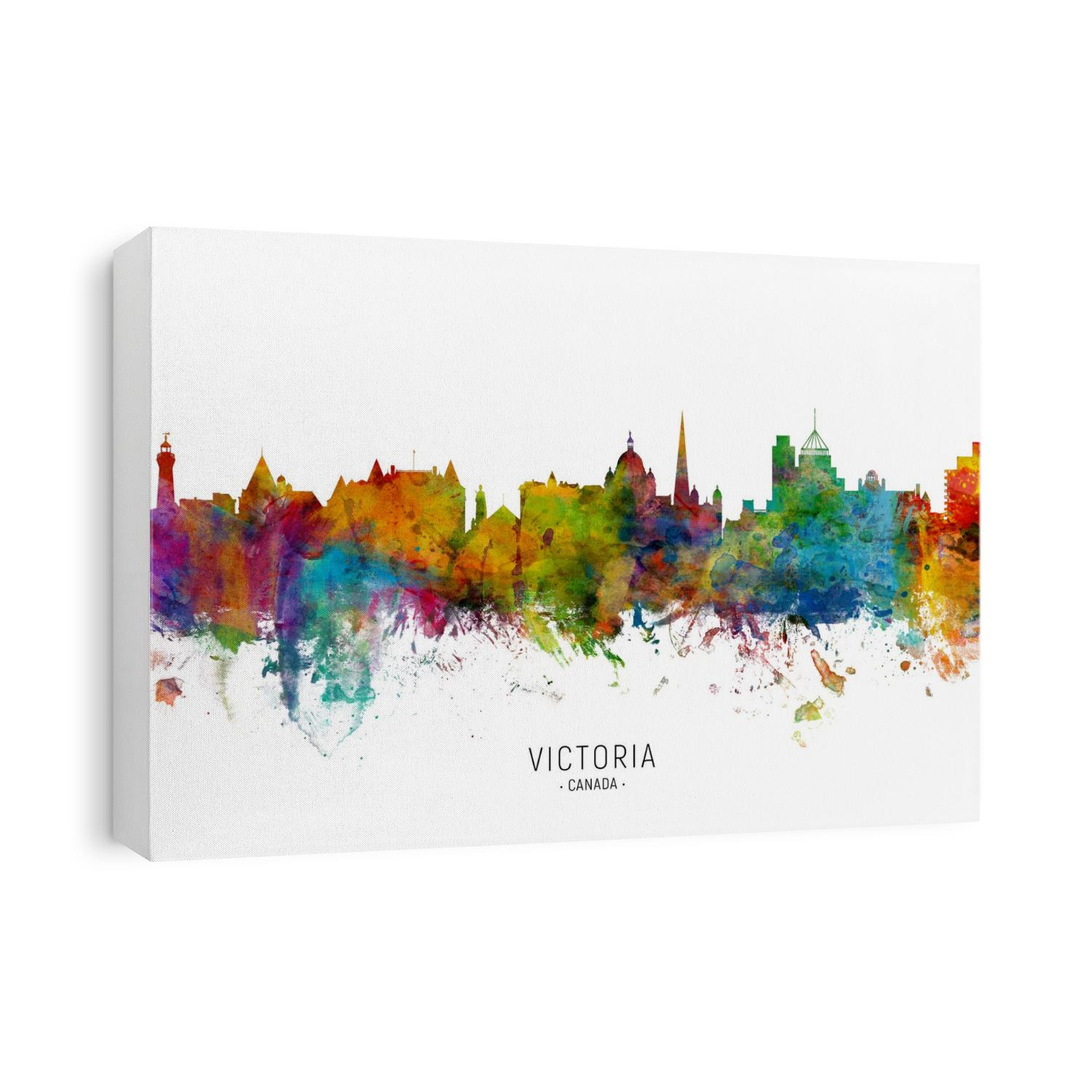 Watercolor art print of the skyline of the city of Victoria, British Columbia, Canada
