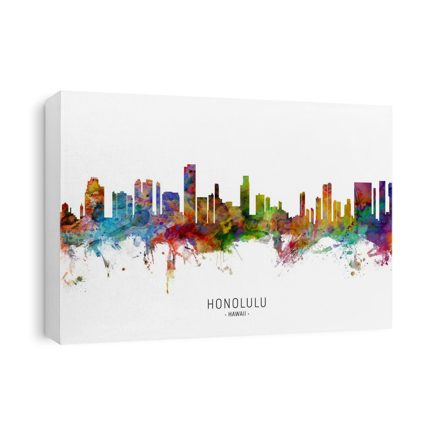 Watercolor art print of the skyline of Honolulu, Hawaii, United States
