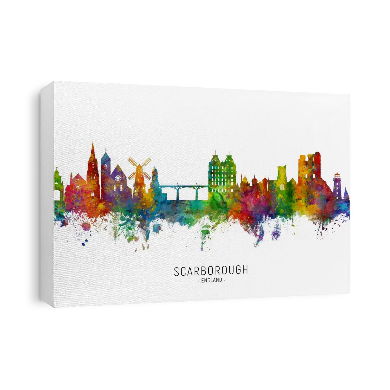 Watercolor art print of the skyline of Scarborough, England, United Kingdom