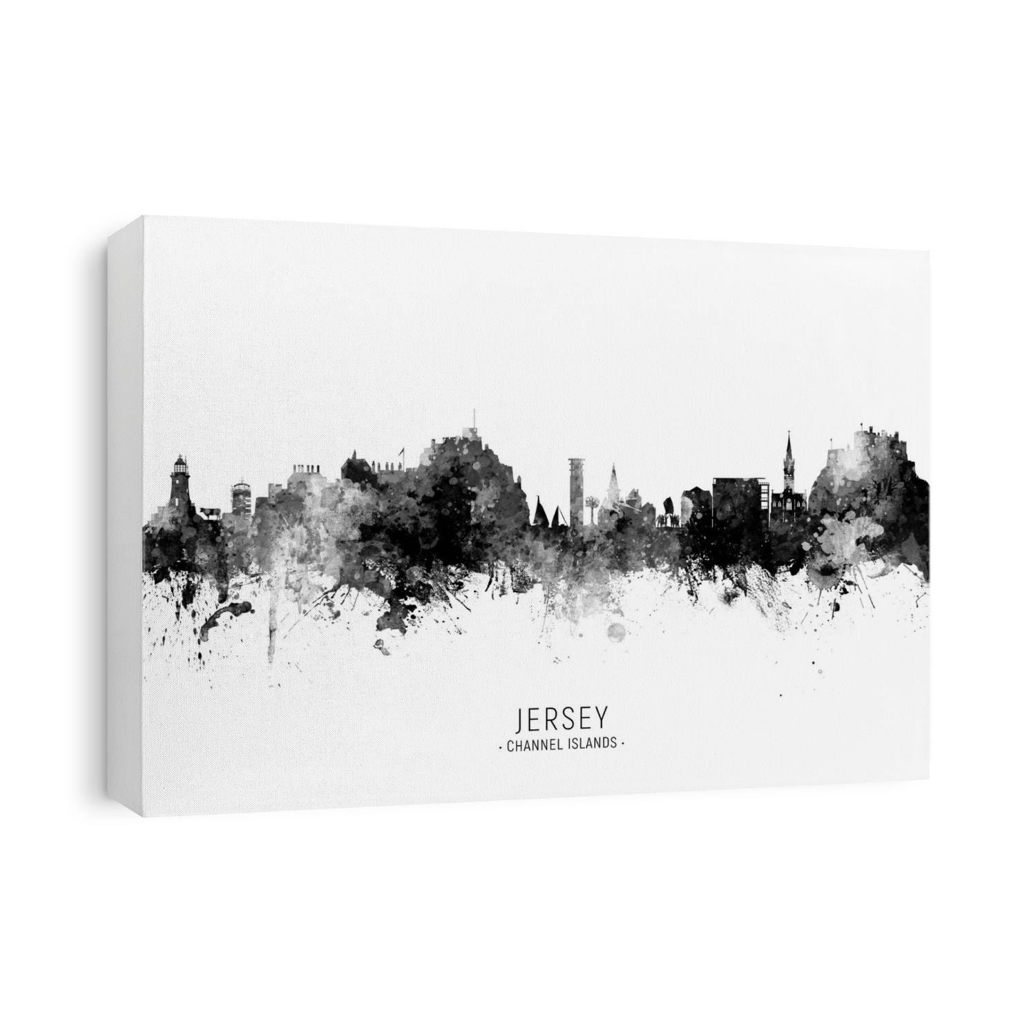 Watercolor art print of the skyline of Jersey, Channel Islands, United Kingdom