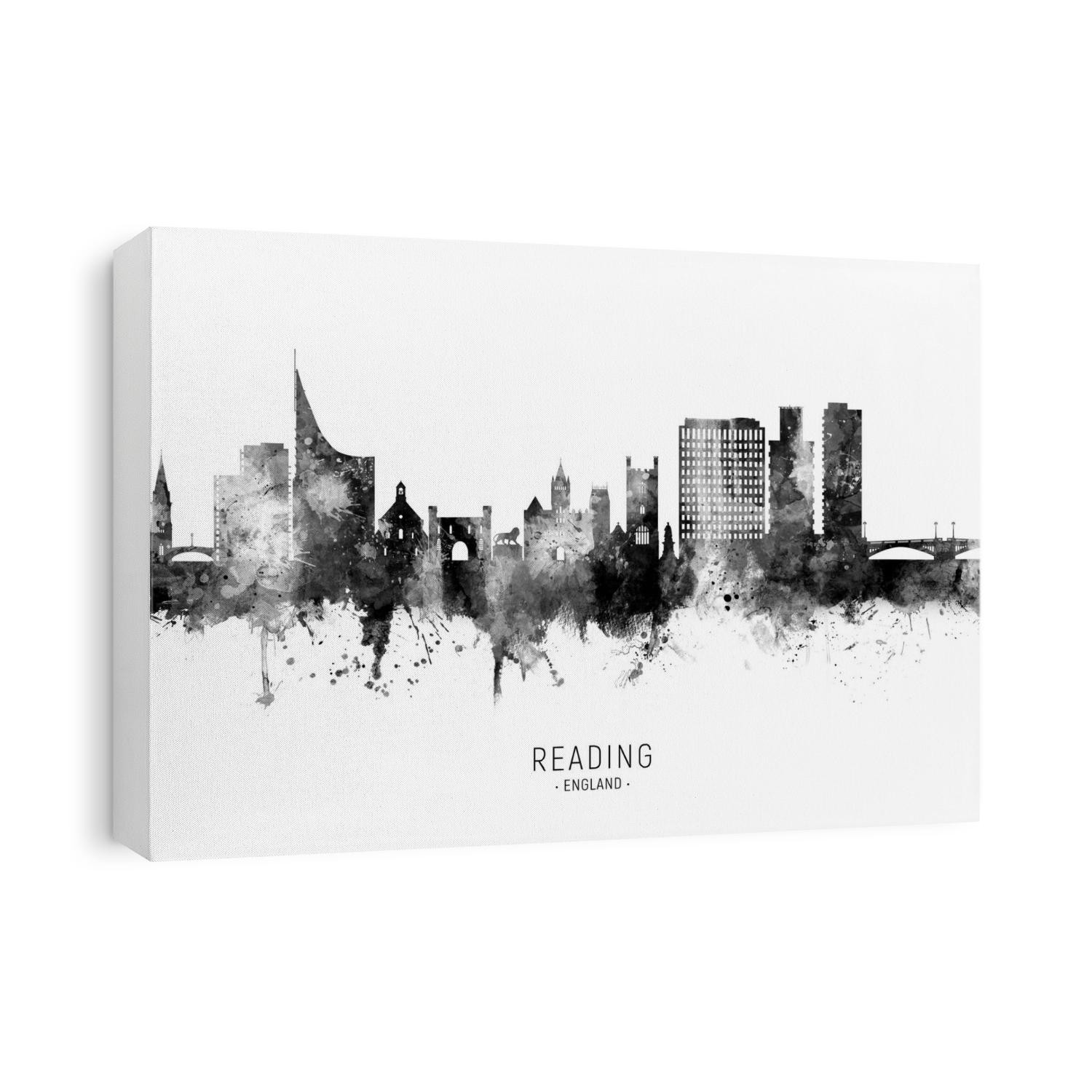Watercolor art print of the skyline of Reading, England, United Kingdom