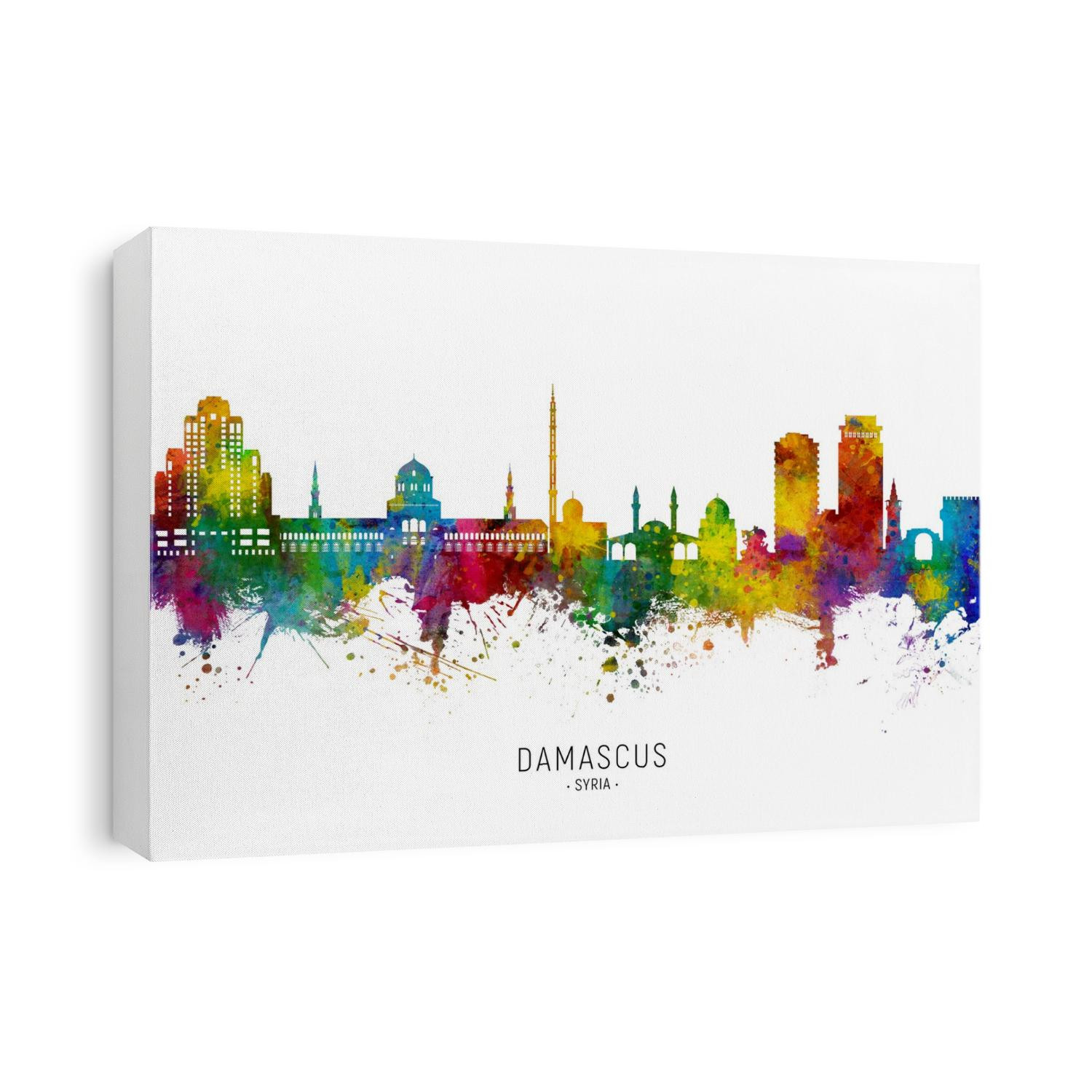 Watercolor art print of the skyline of Damascus, Syria