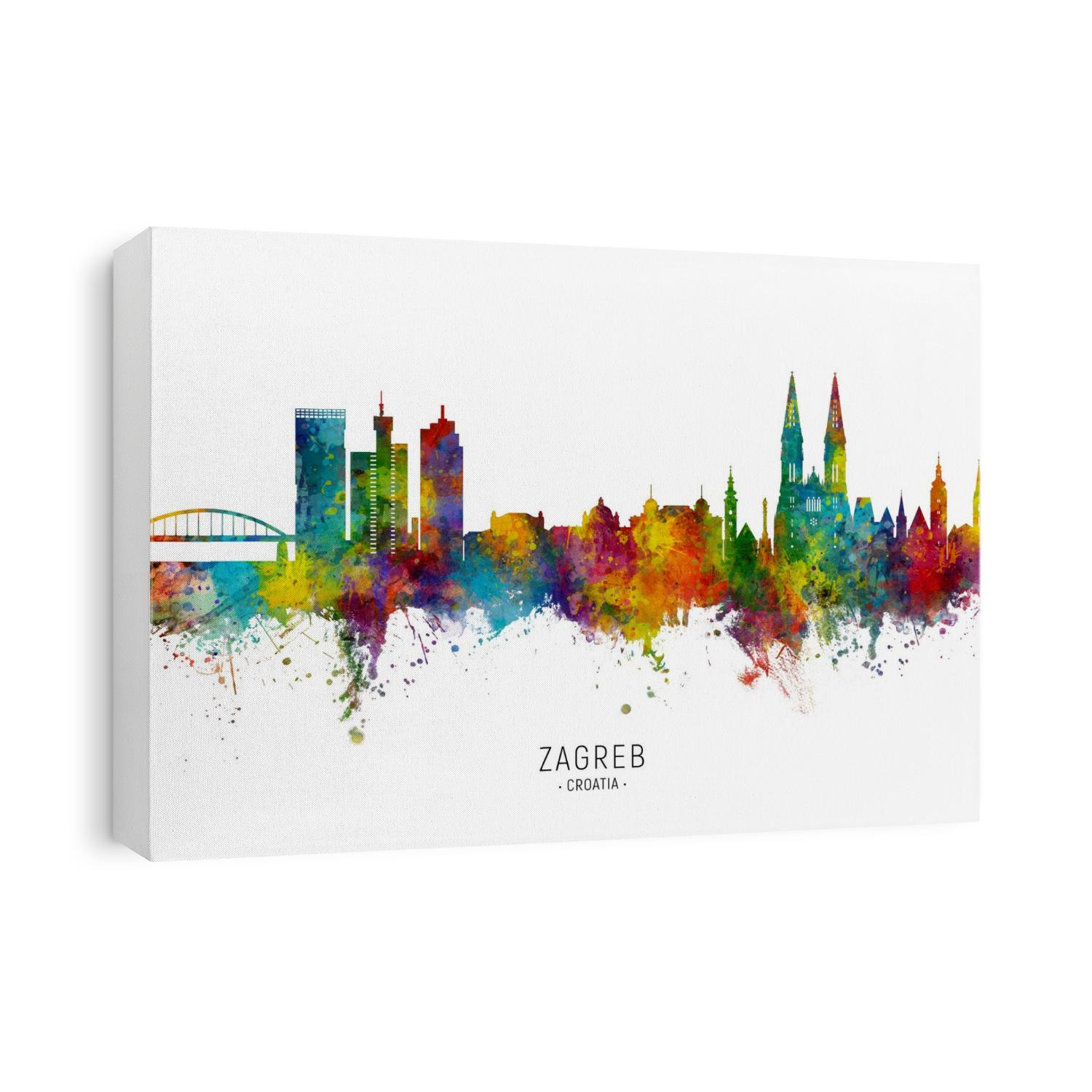 Watercolor art print of the skyline of Zagreb, Croatia