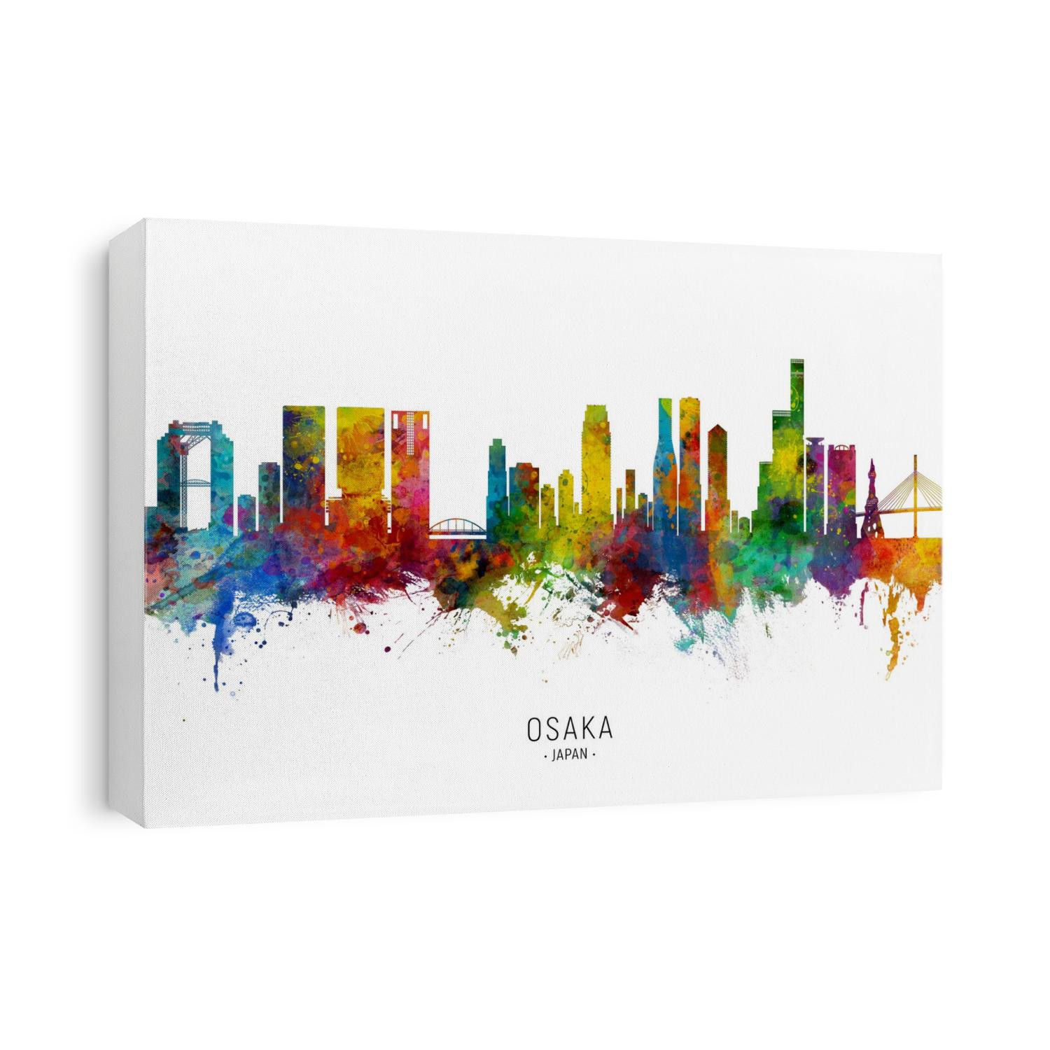 Watercolor art print of the skyline of Osaka, Japan