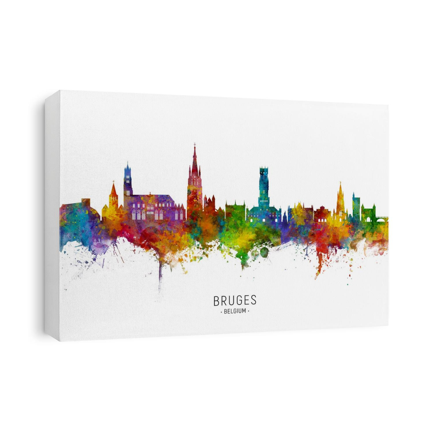 Watercolor art print of the skyline of Bruges, Belgium