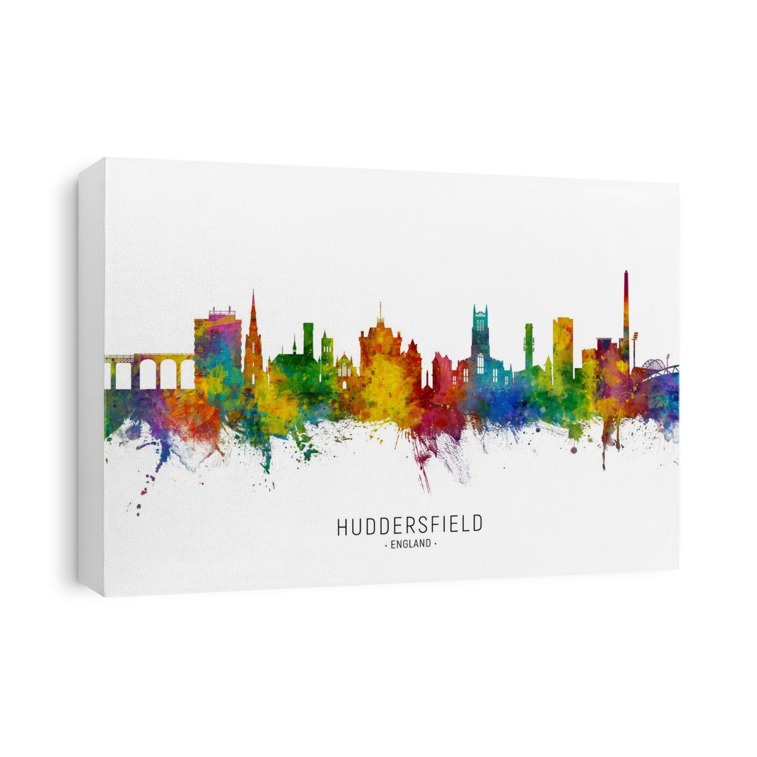 Watercolor art print of the skyline of Huddersfield, England