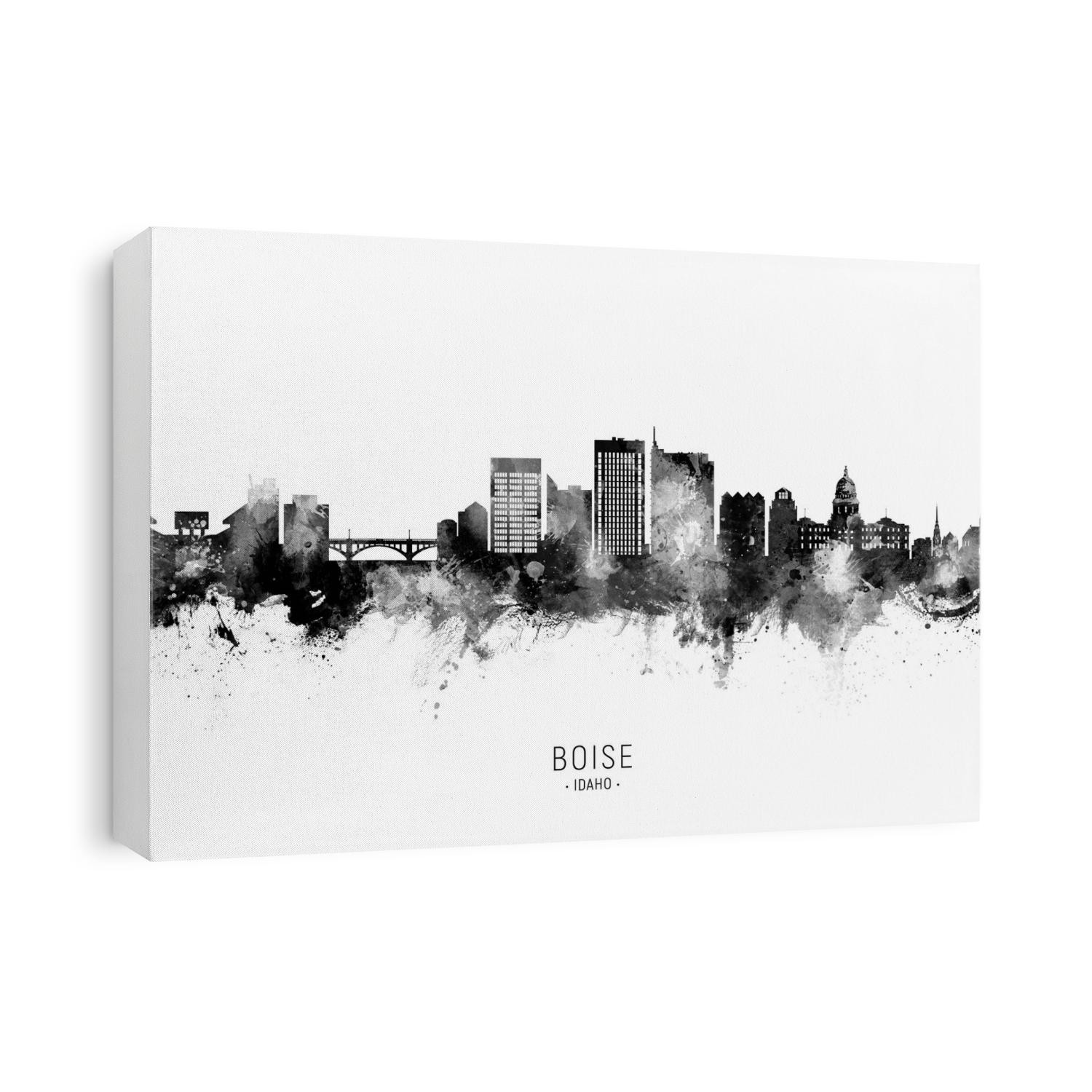 Watercolor art print of the skyline of Boise, Idaho