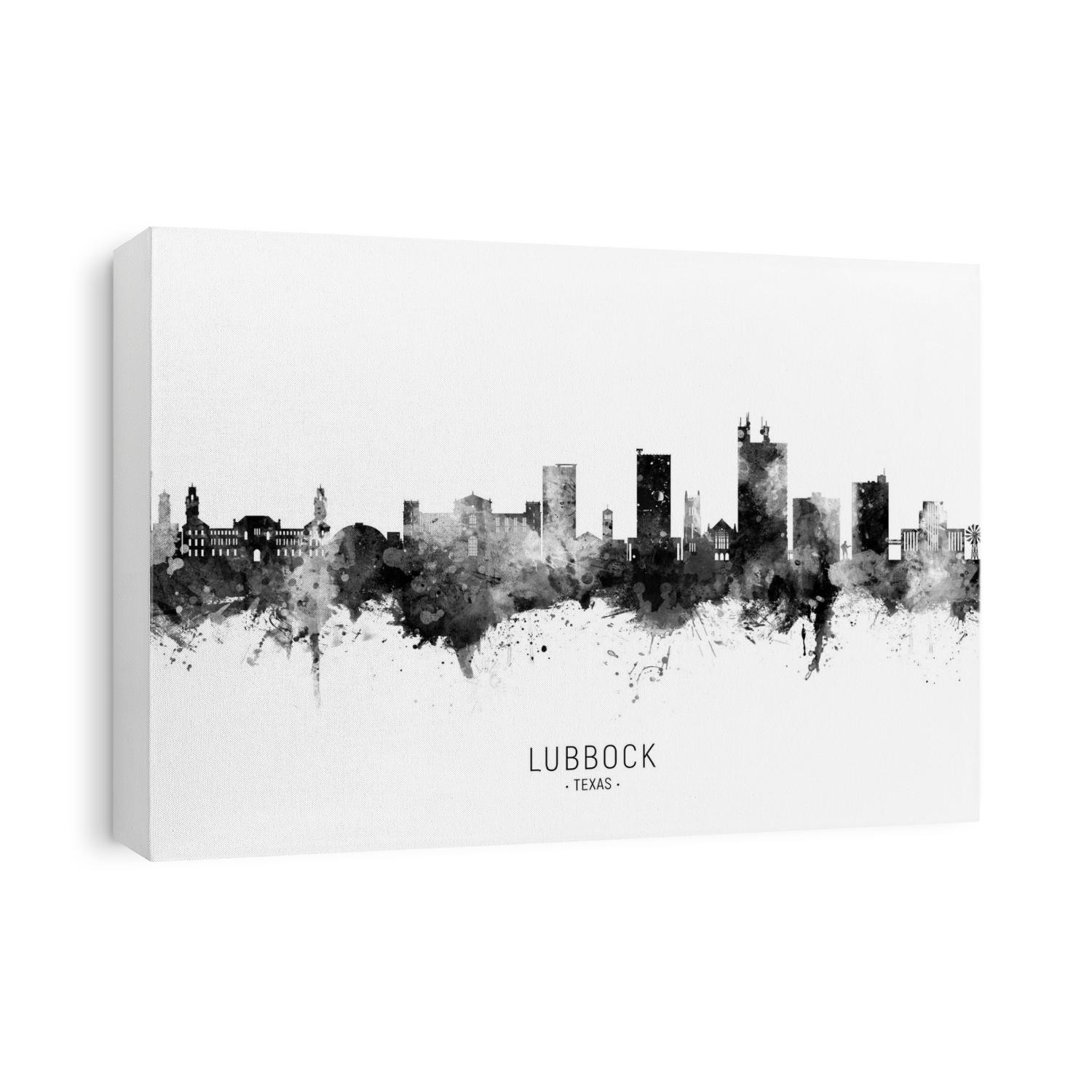 Watercolor art print of the skyline of Lubbock, Texas