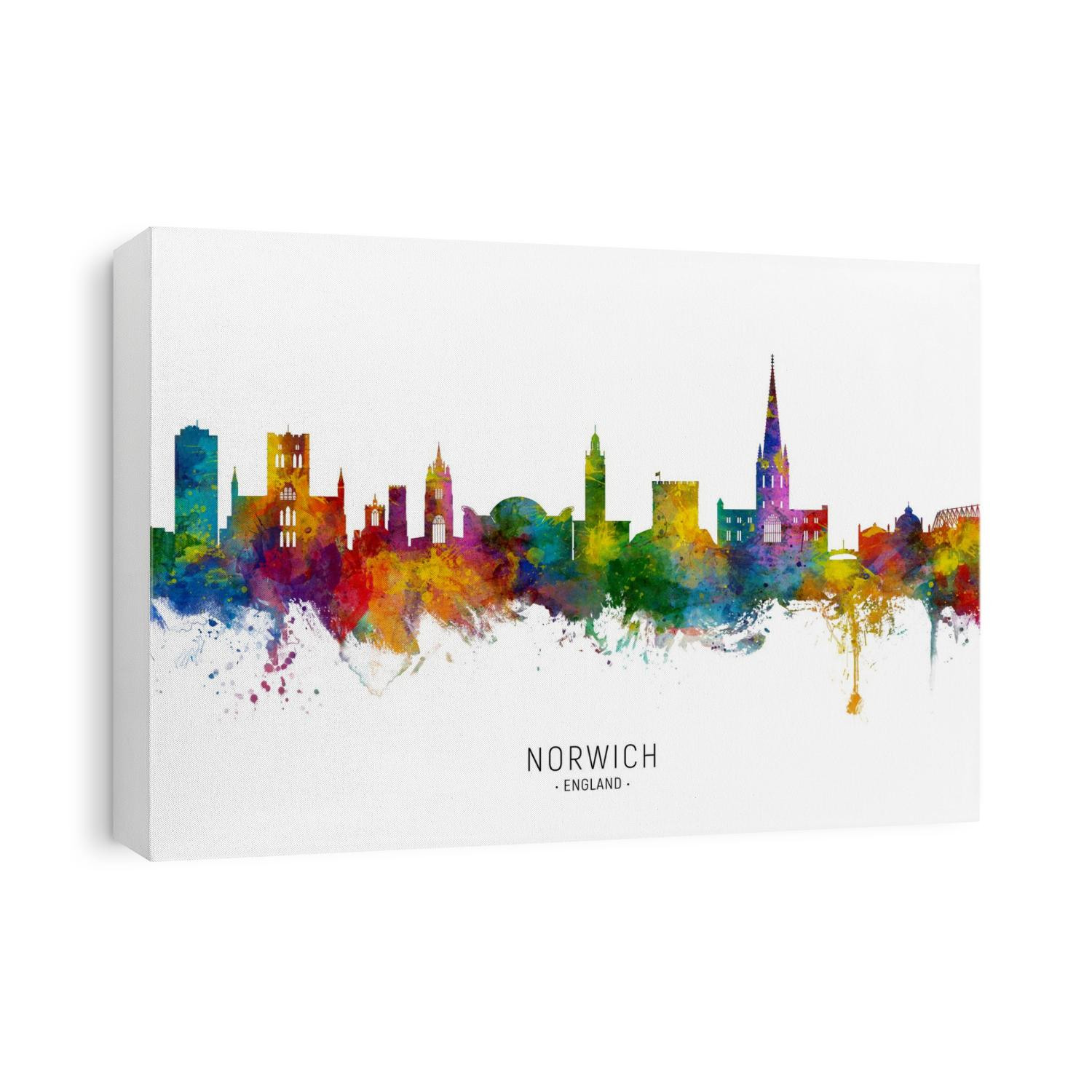 Watercolor art print of the skyline of Norwich, Norfolk, England, United Kingdom