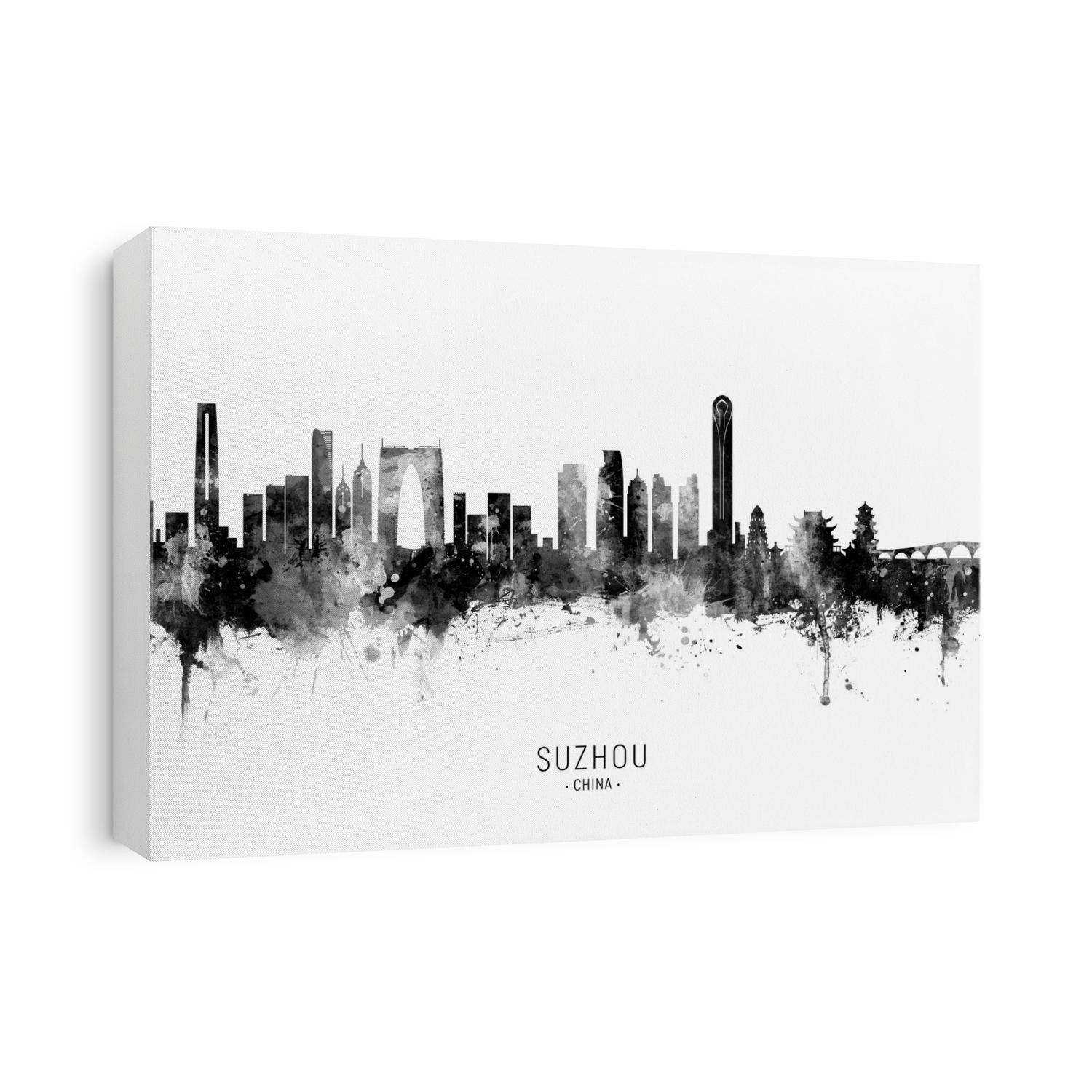 Watercolor art print of the skyline of Suzhou, China