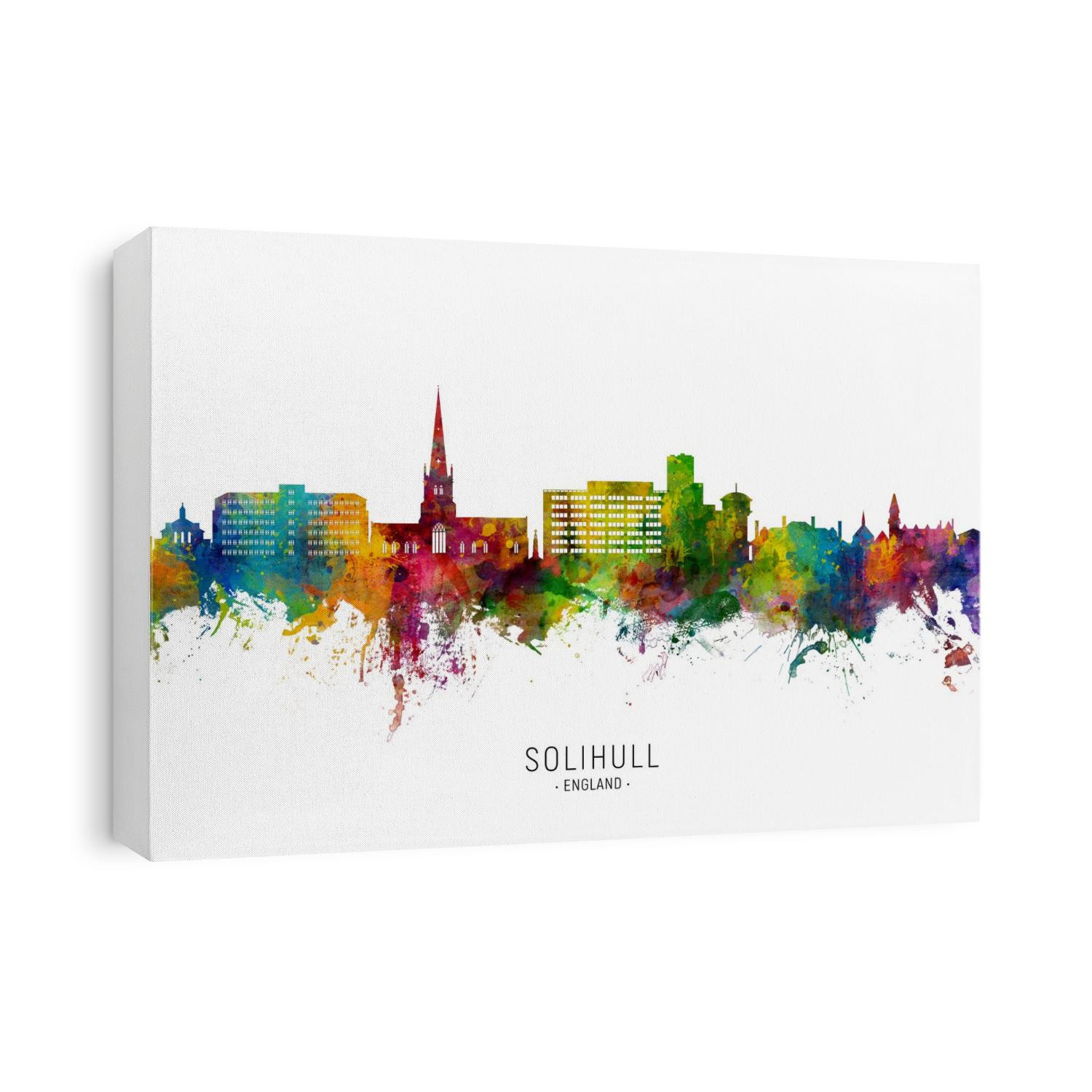 Watercolor art print of the skyline of Solihull, England, United Kingdom