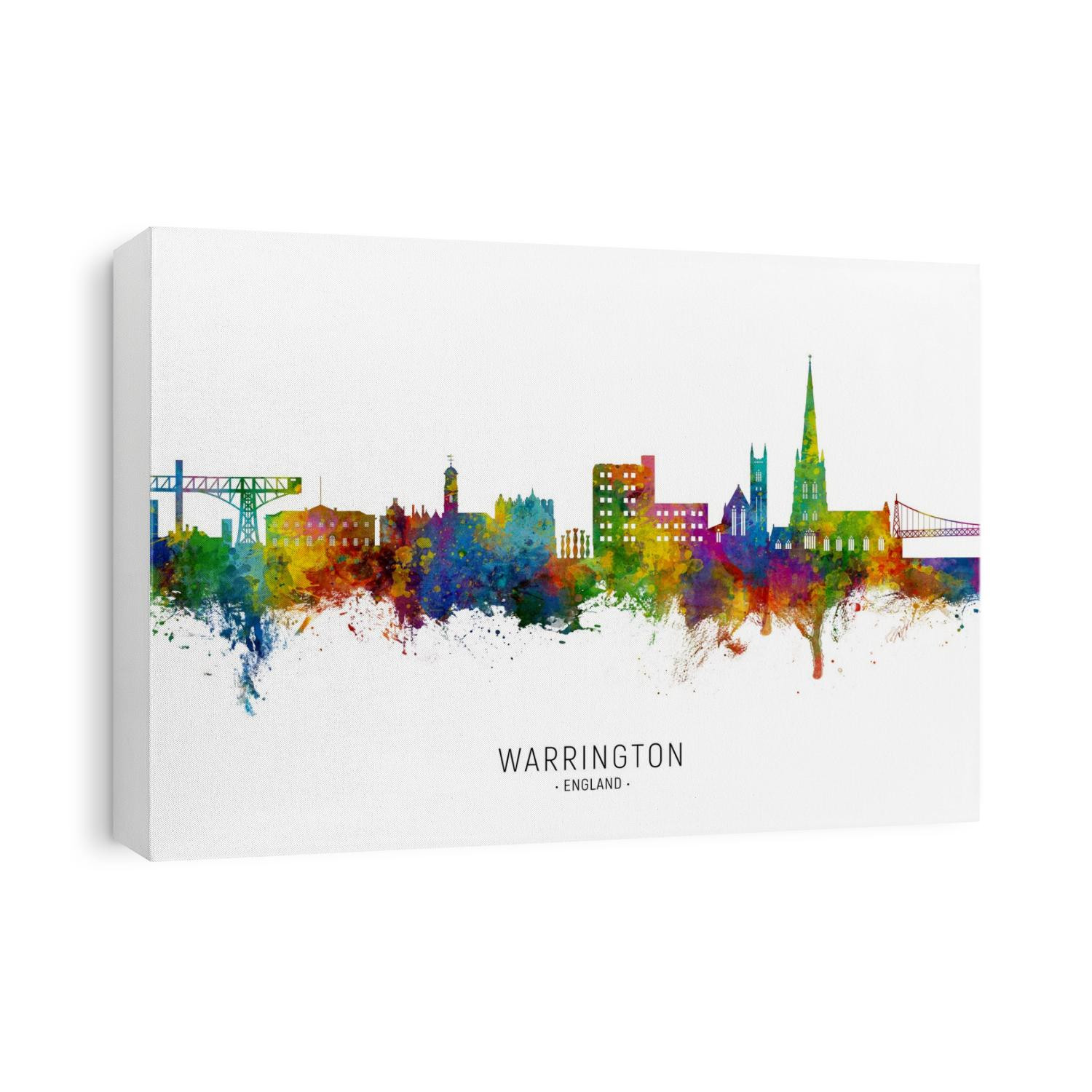 Watercolor art print of the skyline of Warrington, England, United Kingdom
