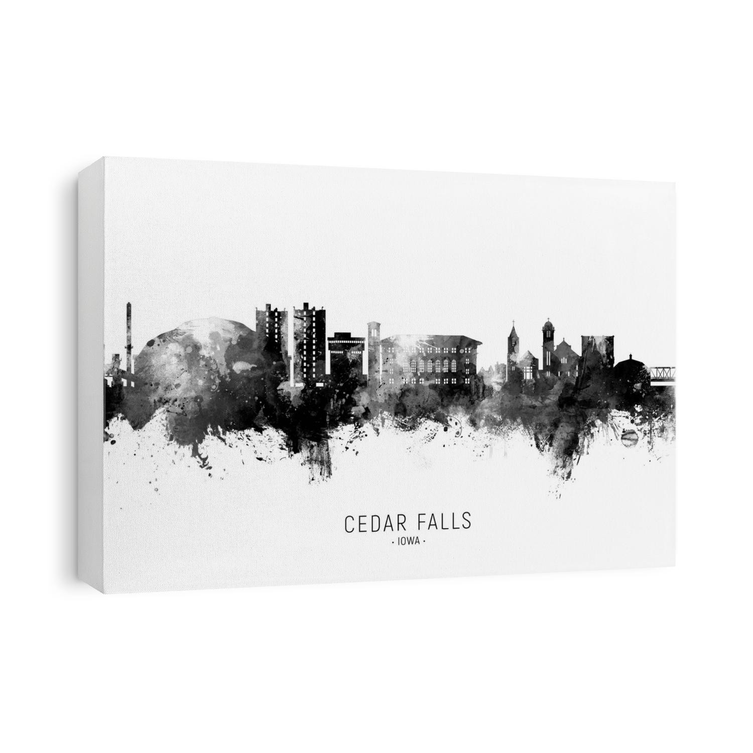 Watercolor art print of the skyline of Cedar Falls, Iowa