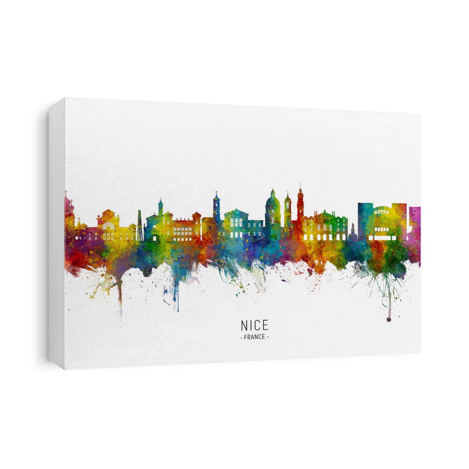 Watercolor art print of the skyline of Nice, France