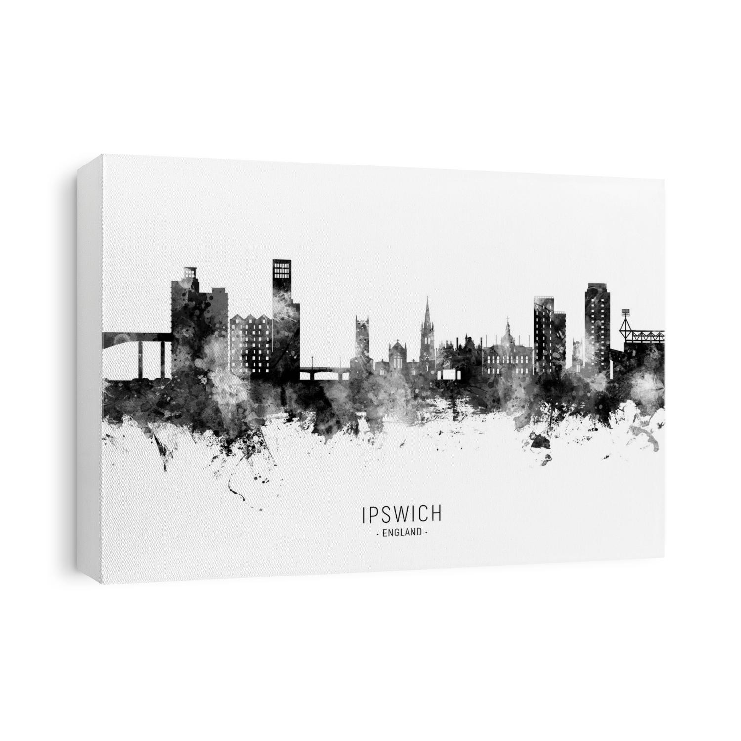 Watercolor art print of the skyline of Ipswich, England, United Kingdom