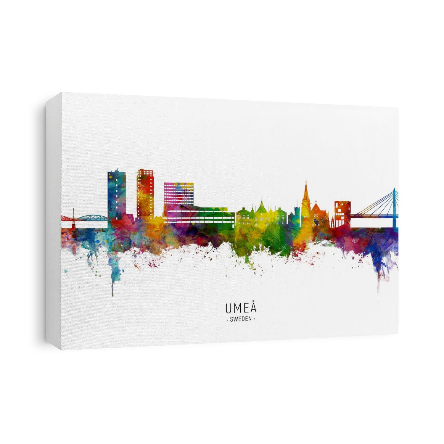 Watercolor art print of the skyline of Umeå, Sweden (Sverige)