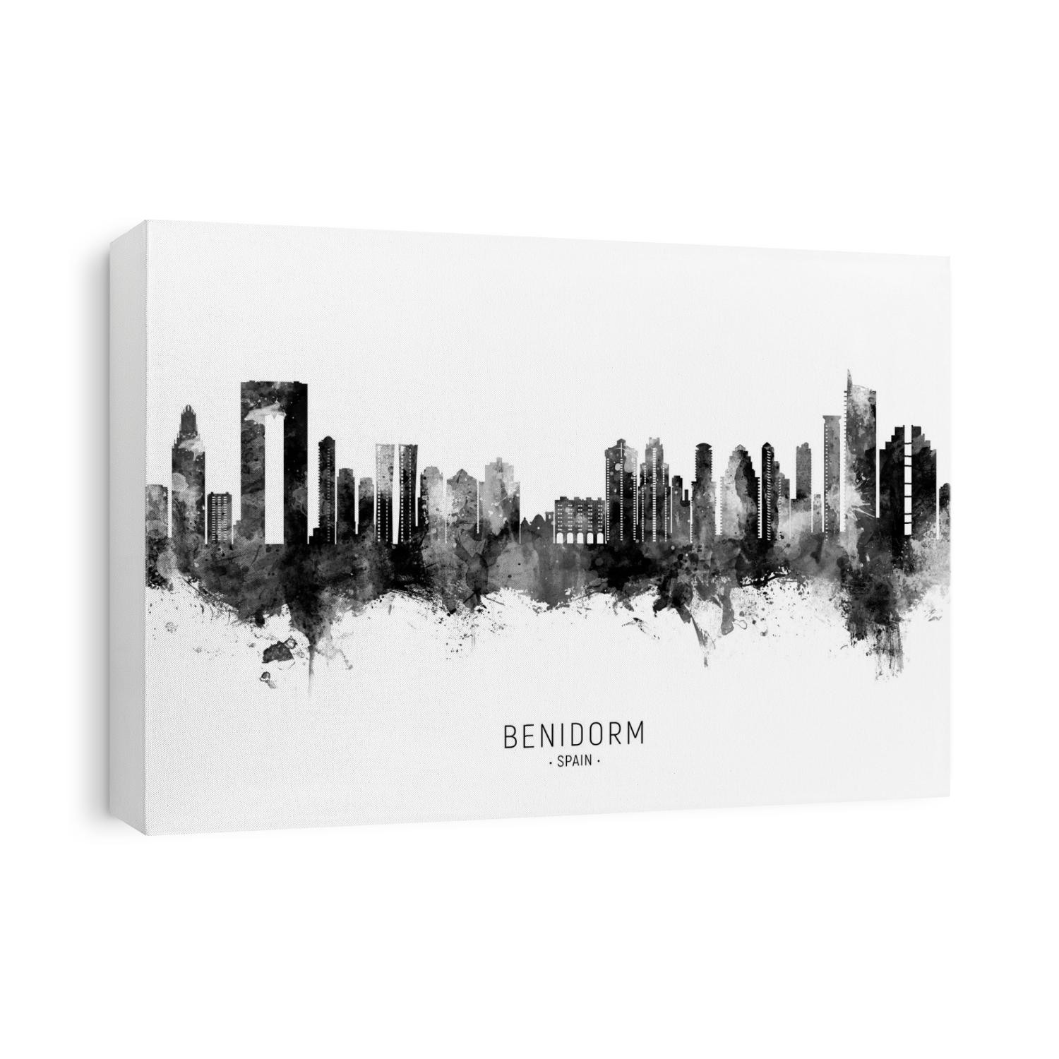 Watercolor art print of the skyline of Benidorm, Spain