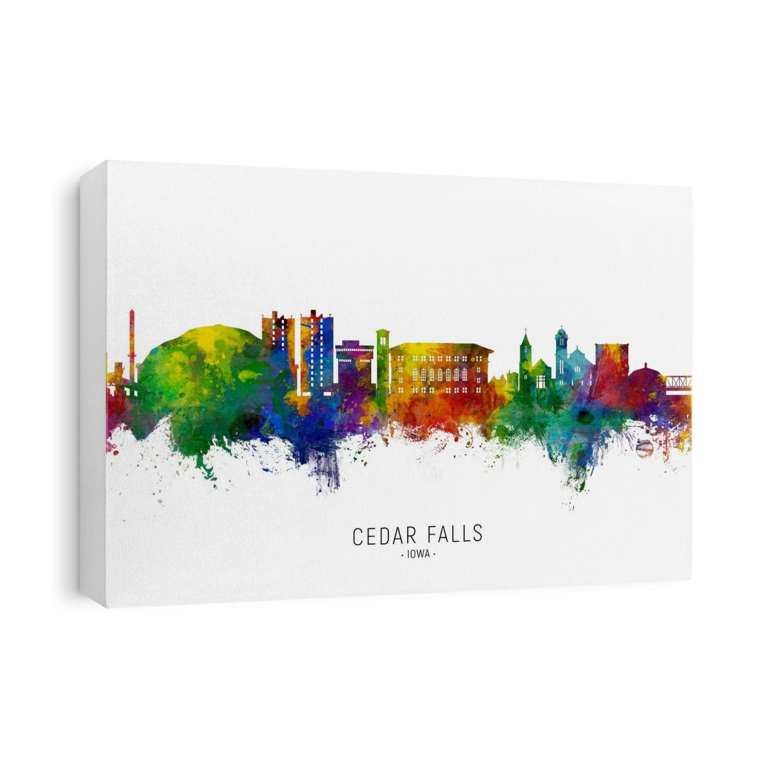 Watercolor art print of the skyline of Cedar Falls, Iowa