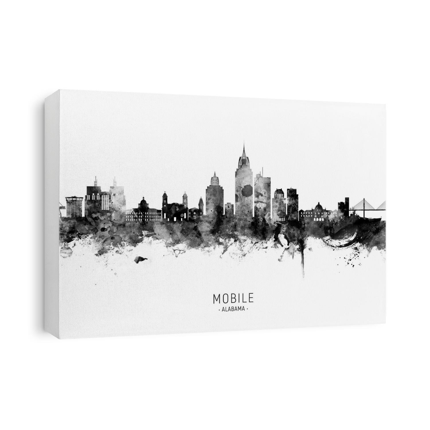 Watercolor art print of the skyline of Mobile, Alabama