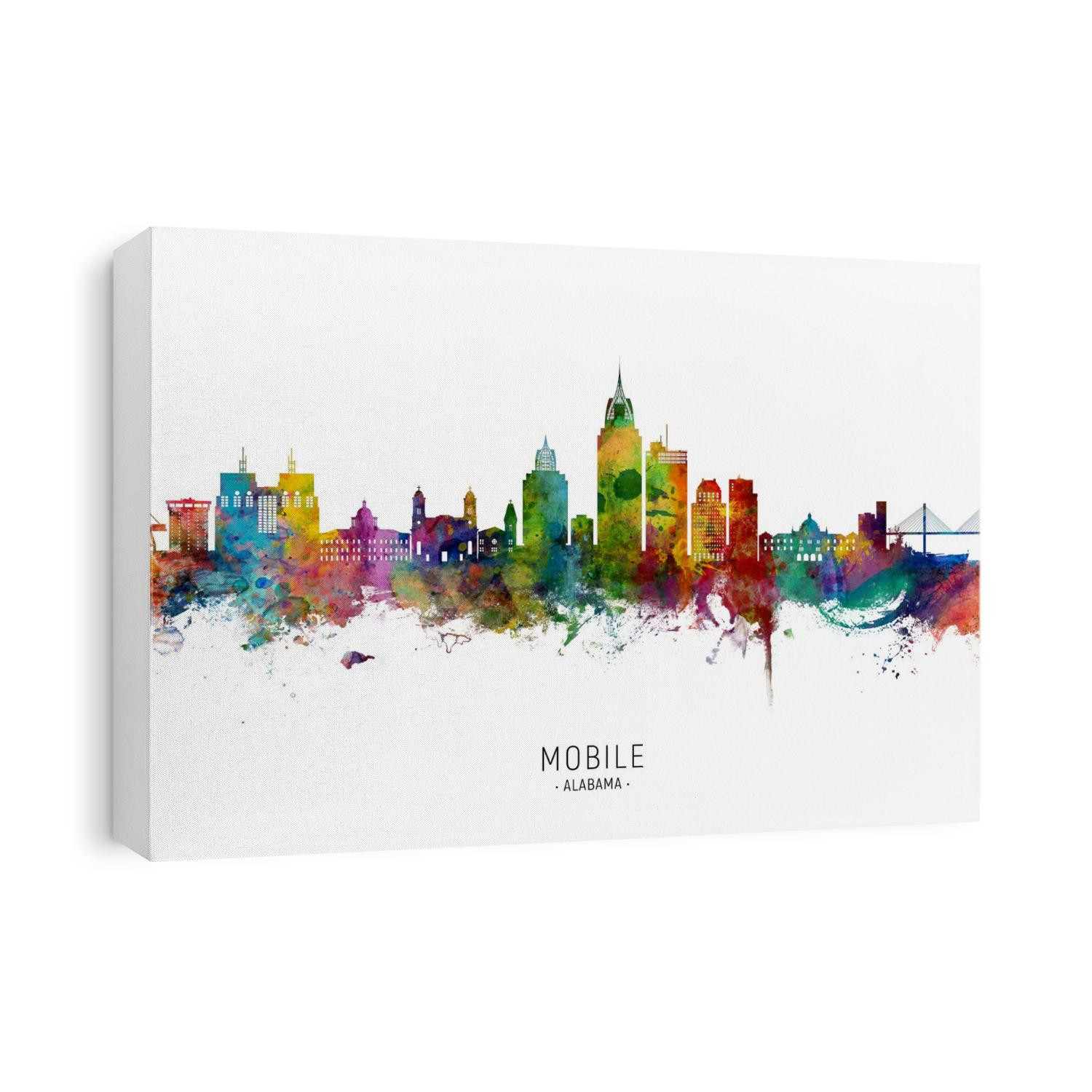Watercolor art print of the skyline of Mobile, Alabama