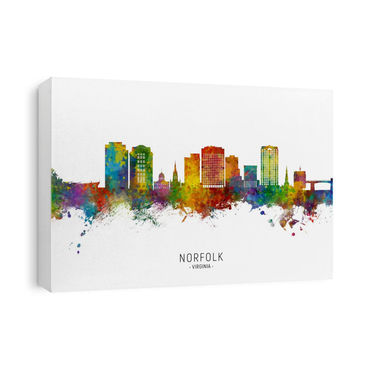 Watercolor art print of the skyline of Norfolk, Virginia