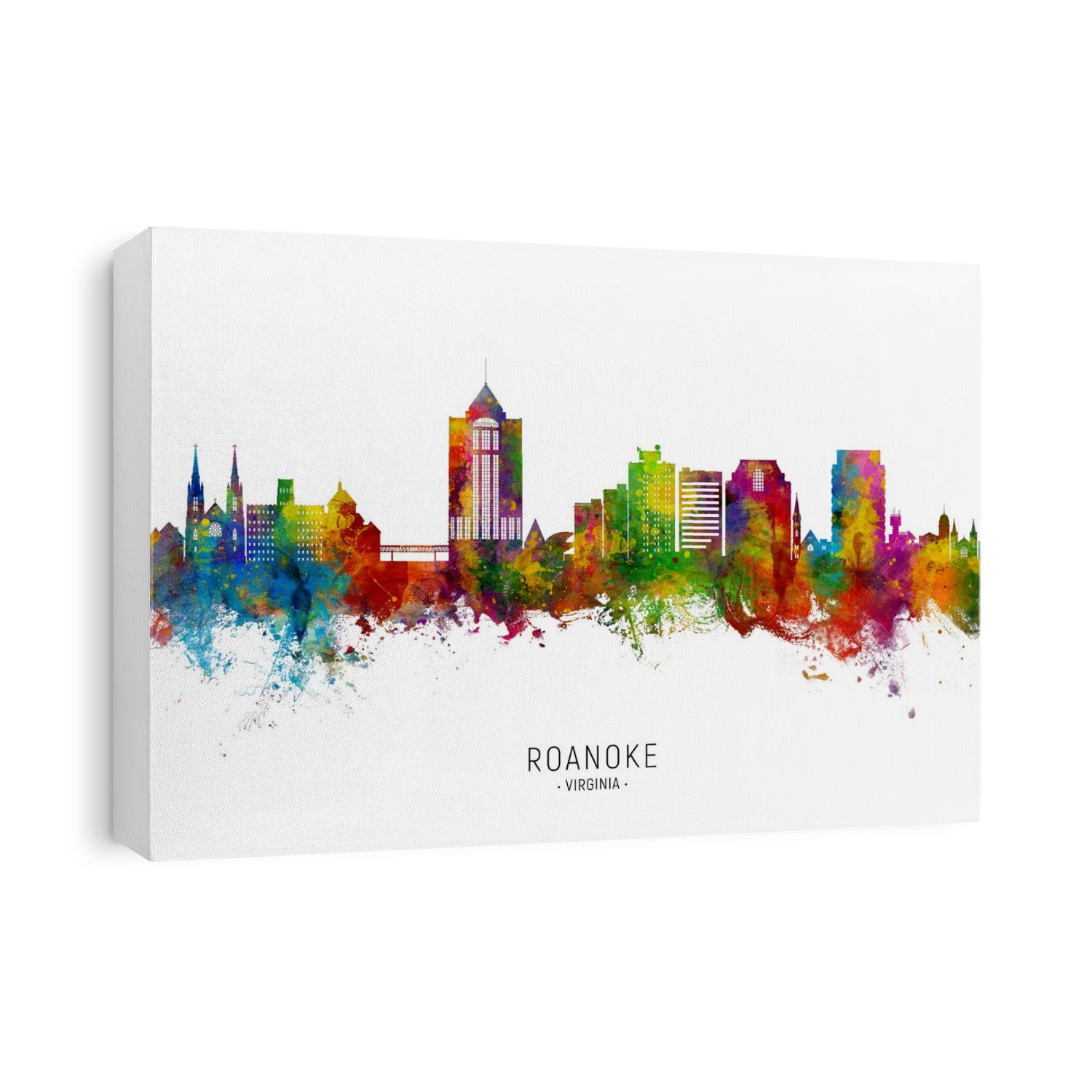 Watercolor art print of the skyline of Roanoke, Virginia