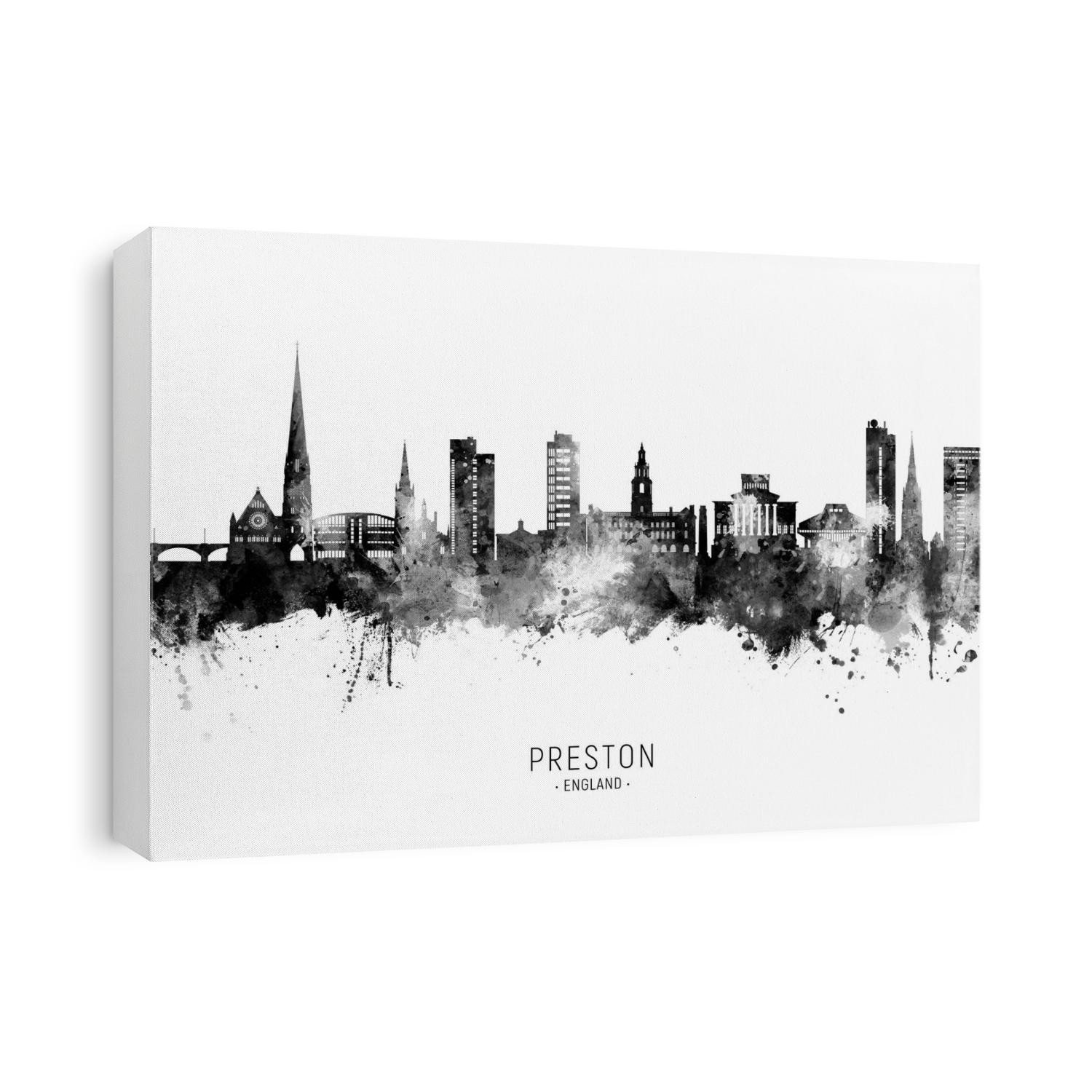 Watercolor art print of the skyline of Preston, England, United Kingdom