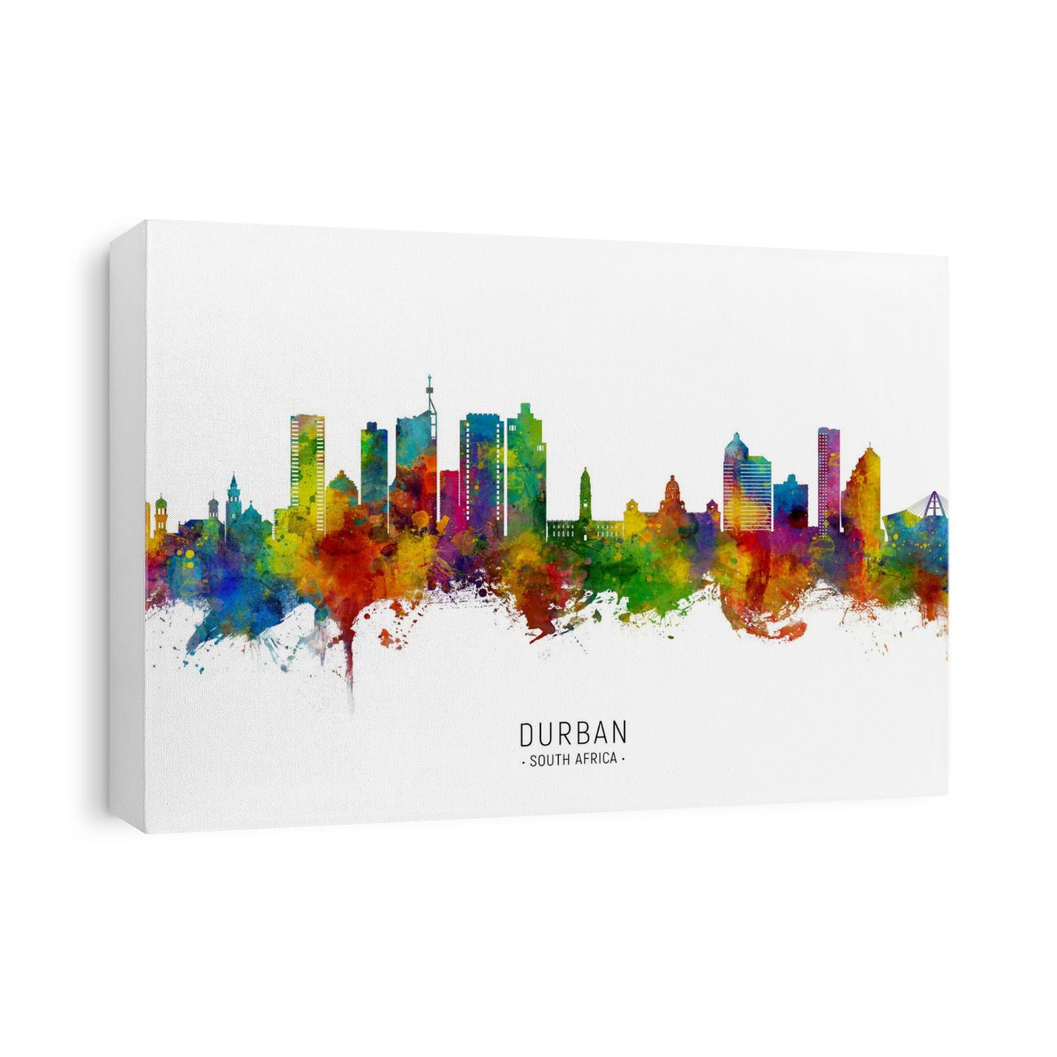 Watercolor art print of the skyline of Durban, South Africa