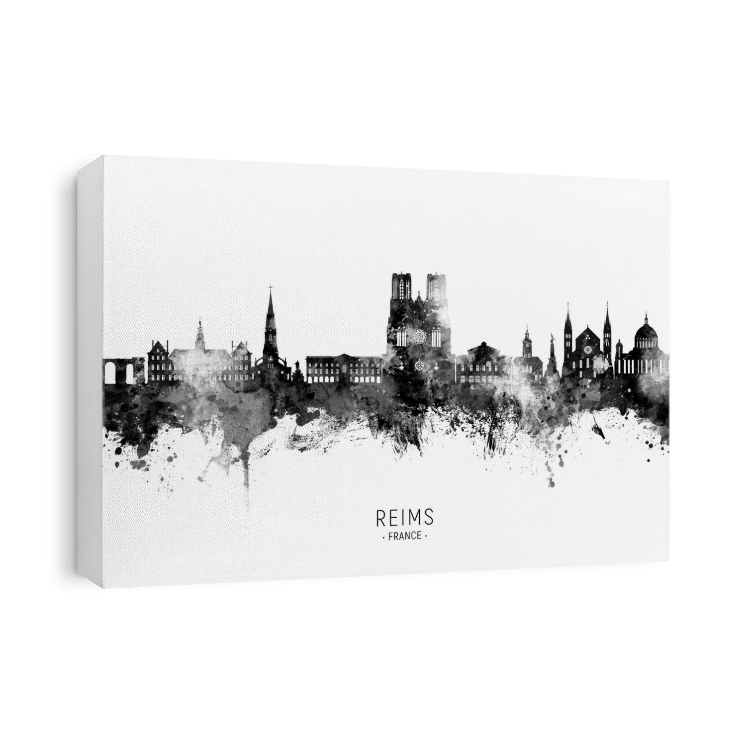 Watercolor art print of the skyline of Reims, France