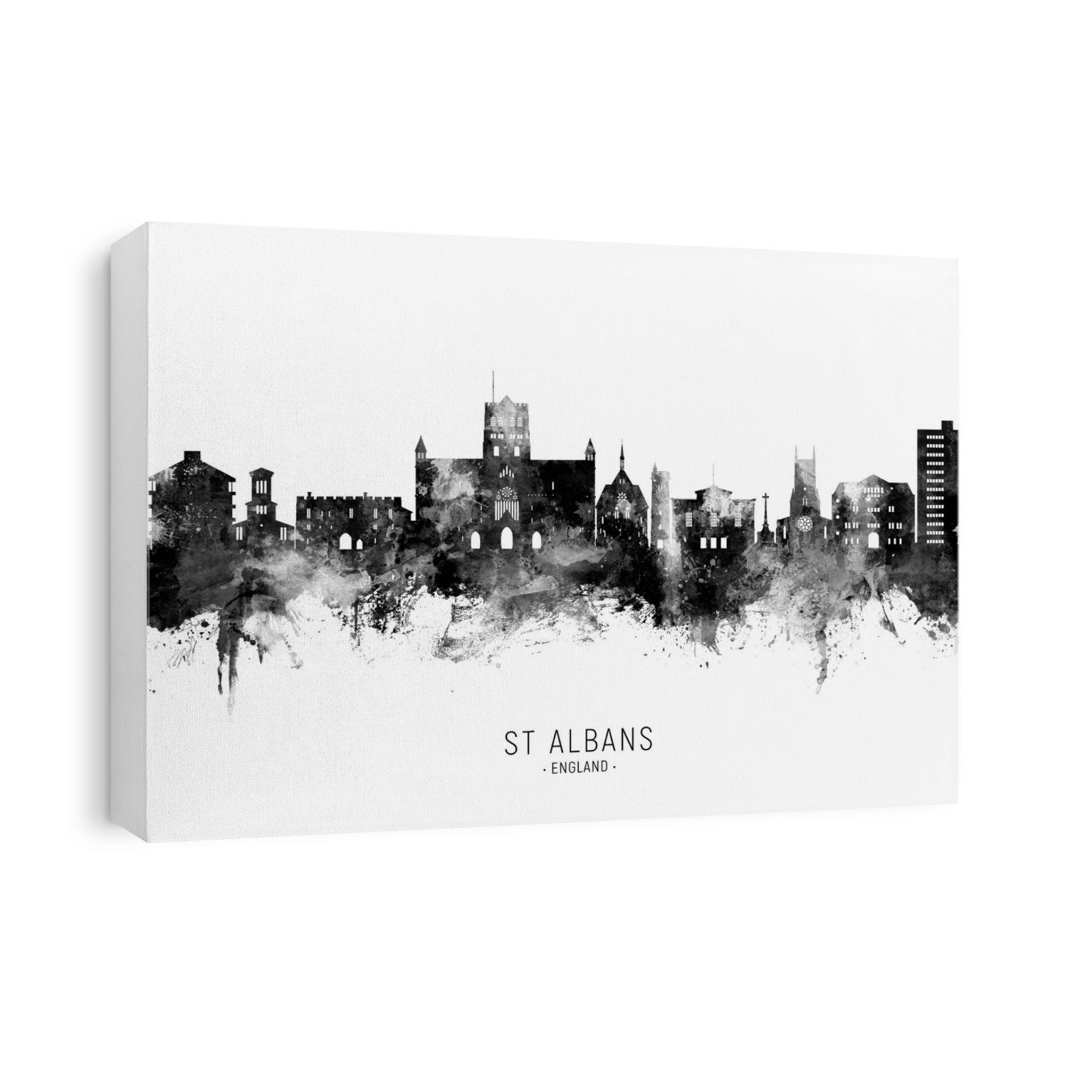 Watercolor art print of the skyline of St Albans, England, United Kingdom