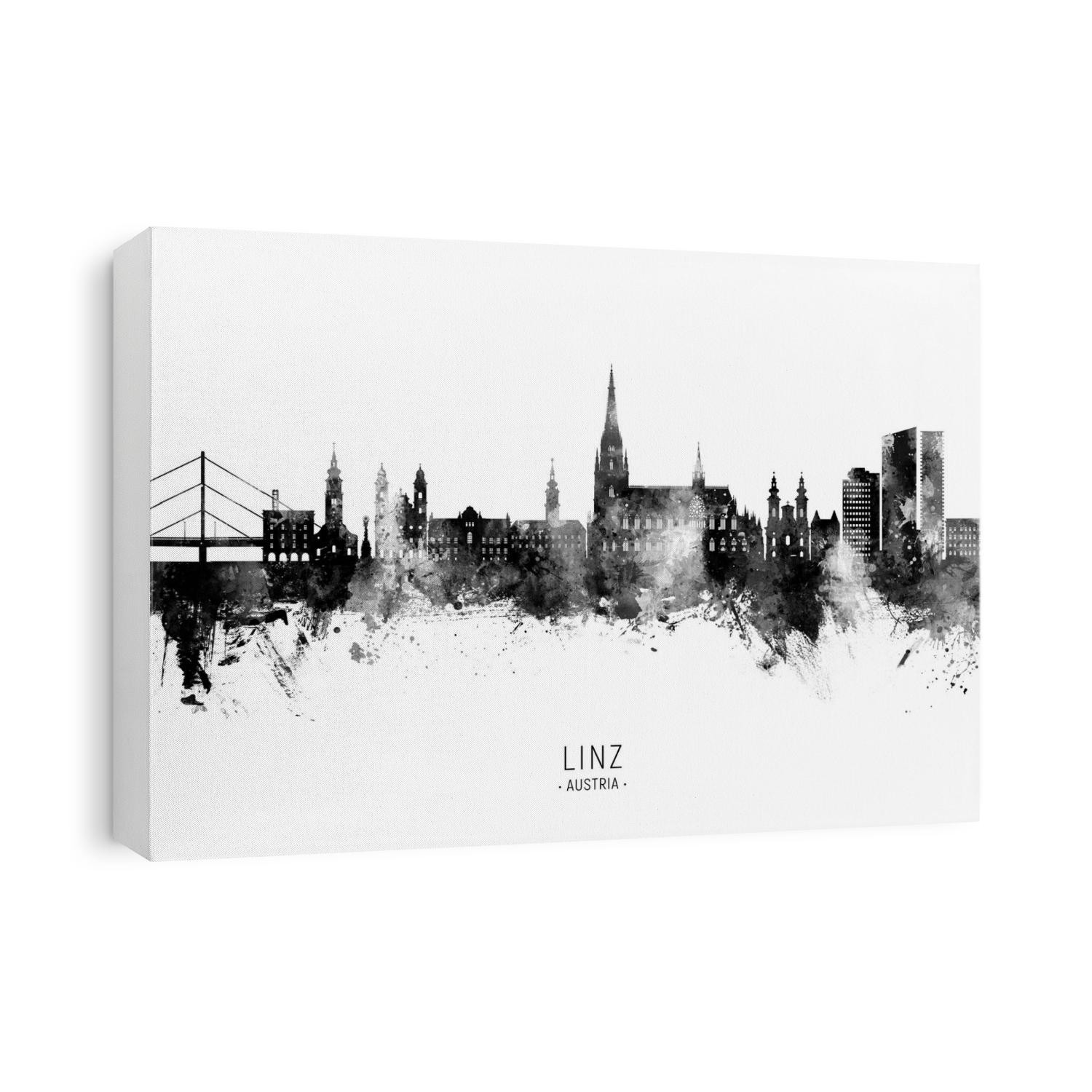 Watercolor art print of the skyline of Linz, Austria