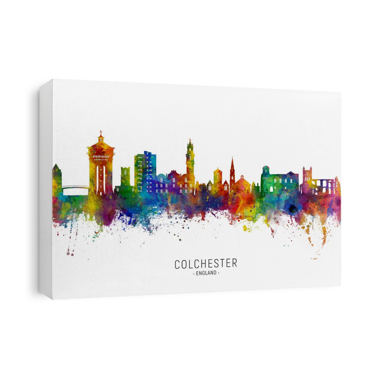 Watercolor art print of the skyline of Colchester, England, United Kingdom