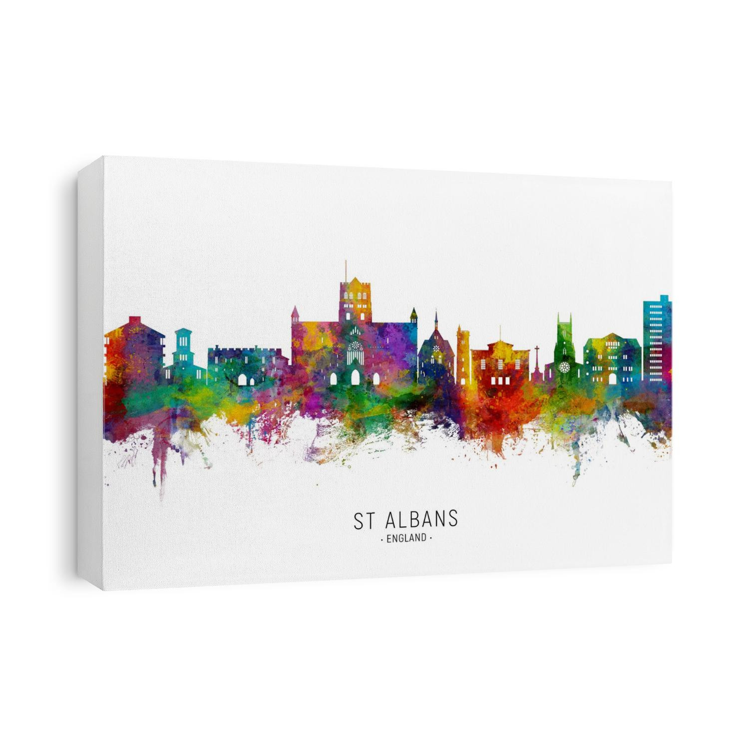 Watercolor art print of the skyline of St Albans, England, United Kingdom