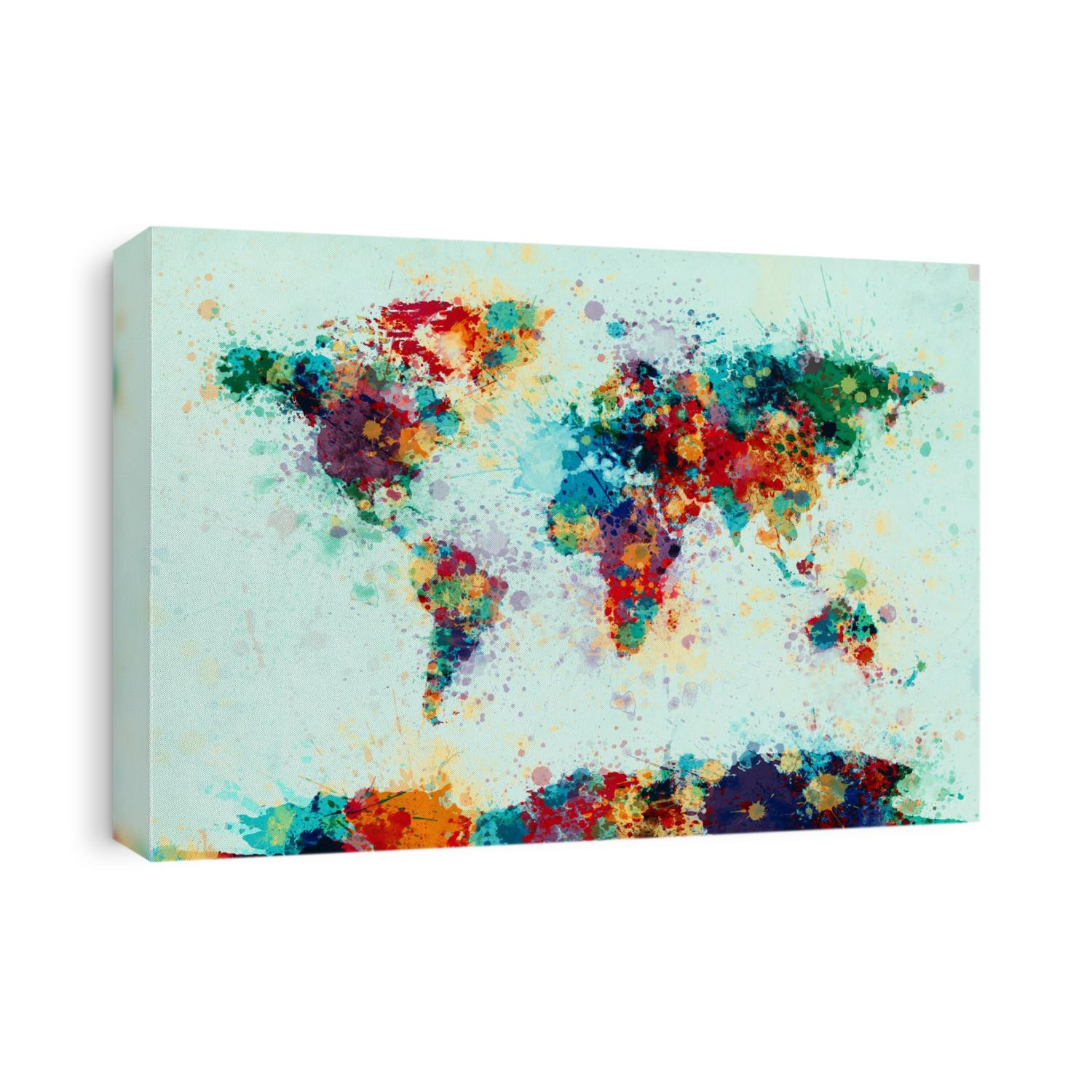 Map of the world made from multicolored paint splashes. 