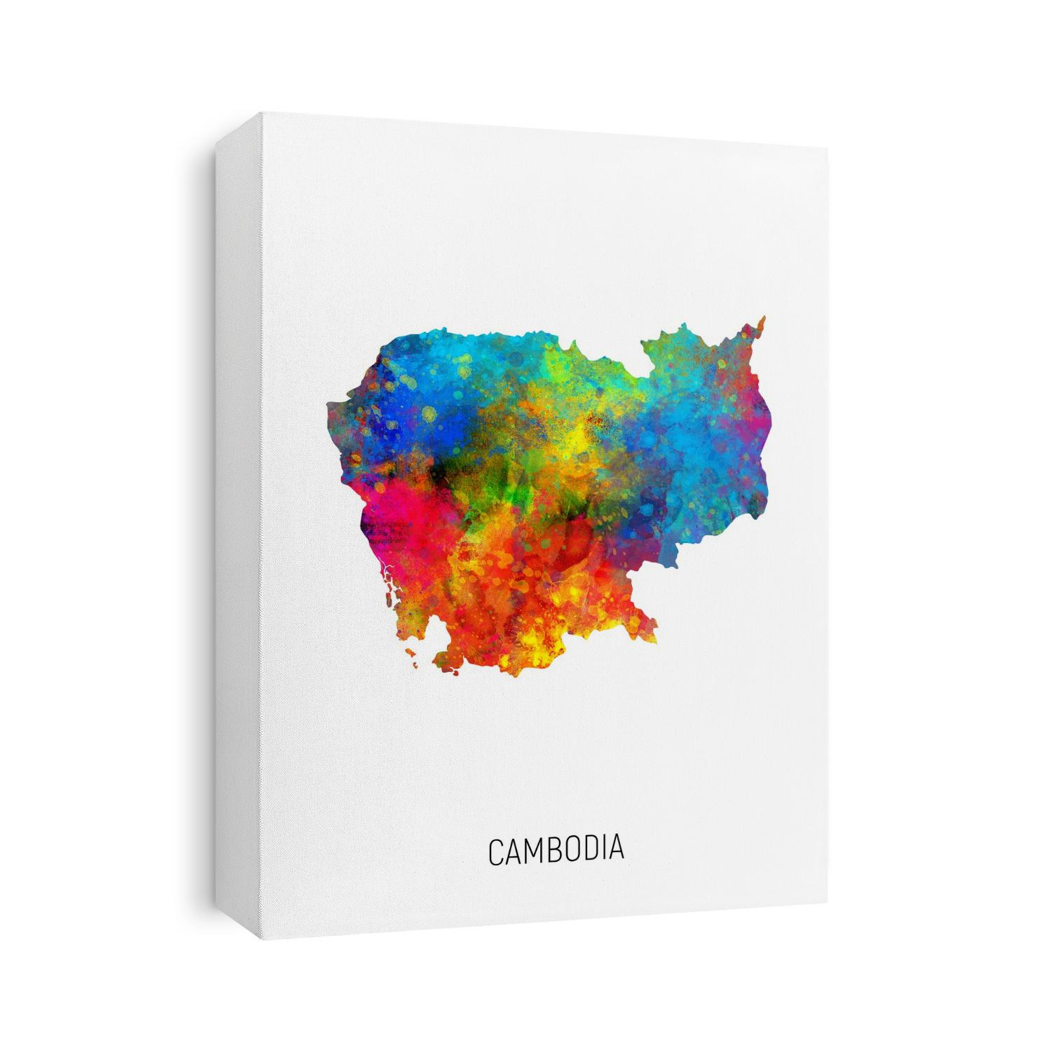 A watercolor map of Cambodia