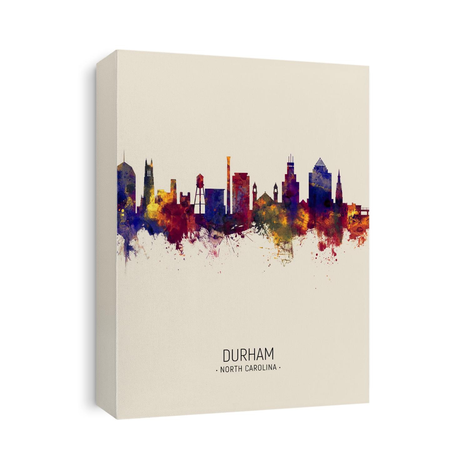 Watercolor art print of the skyline of Durham, North Carolina, United States