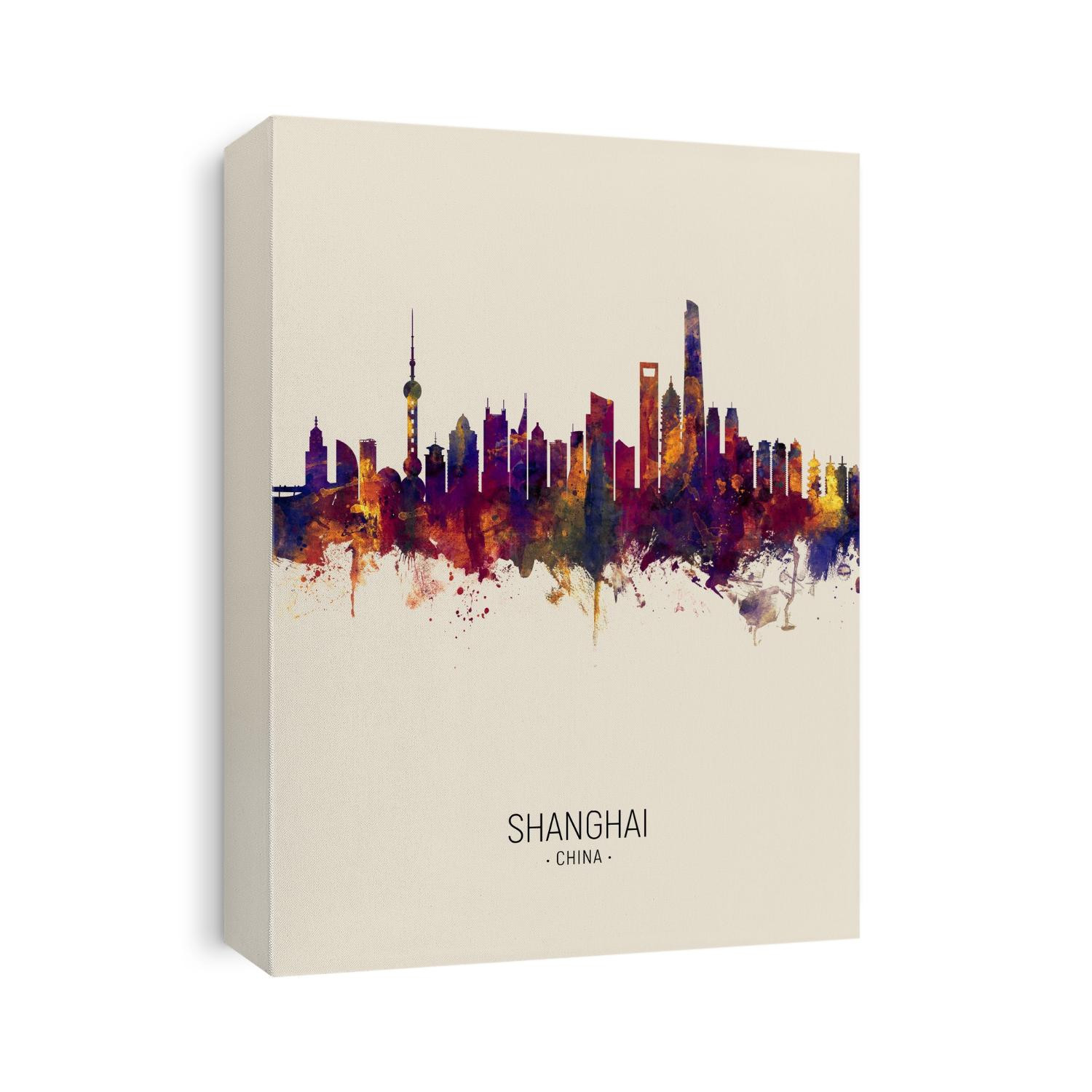 Watercolor art print of the skyline of Shanghai, China