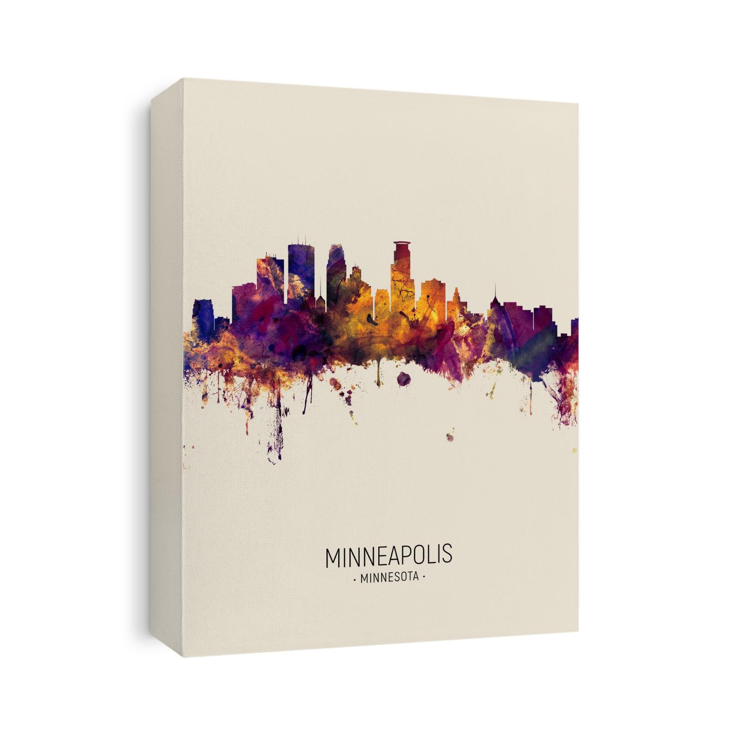 Watercolor art print of the skyline of Minneapolis, Minnesota, United States