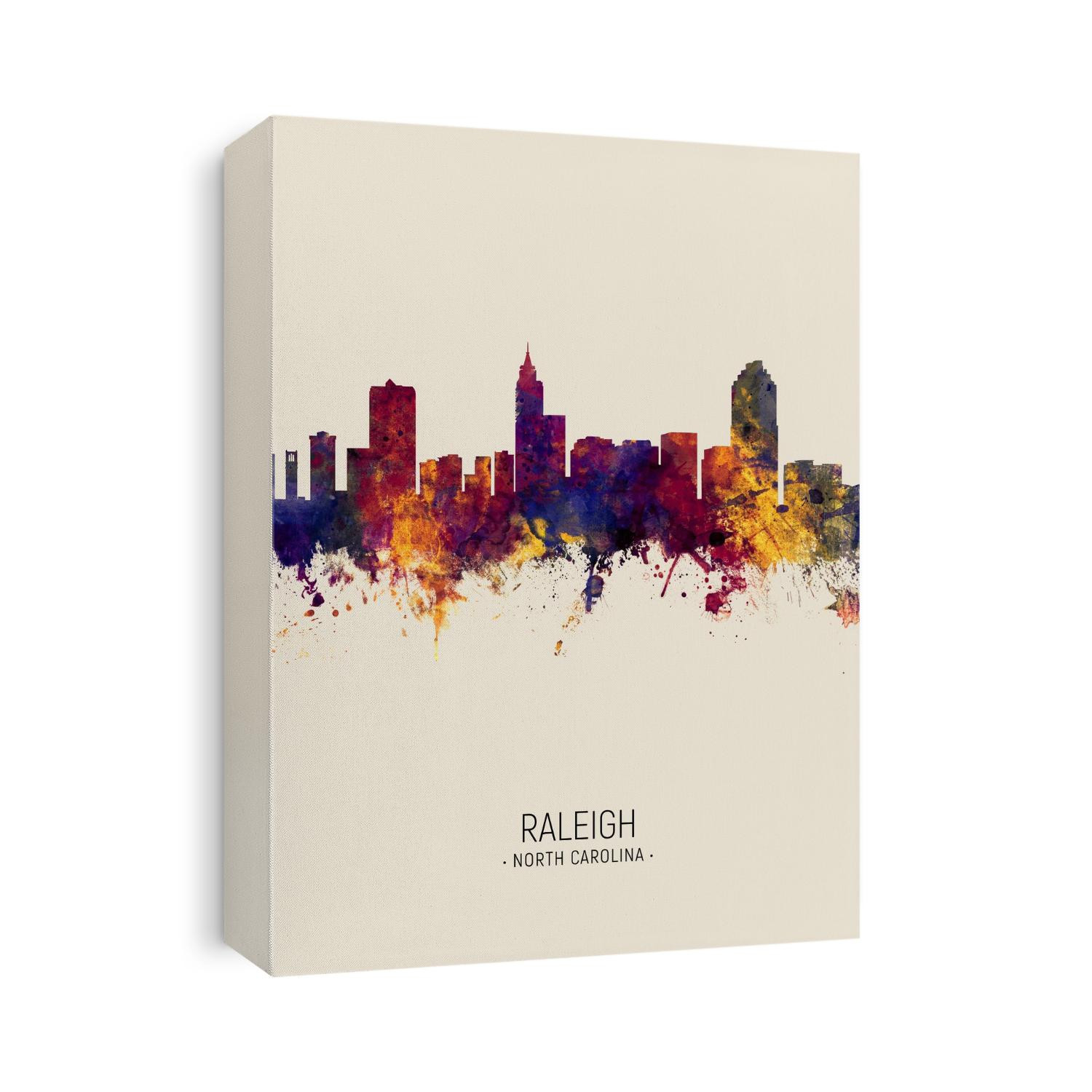 Watercolor art print of the skyline of Raleigh, North Carolina, United States