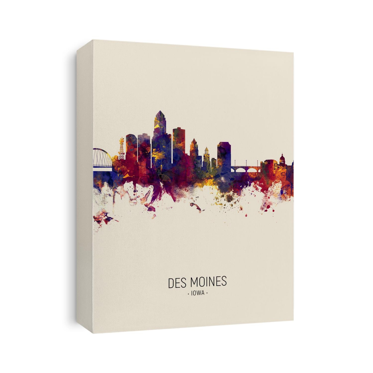 Watercolor art print of the skyline of Des Moines, Iowa, United States